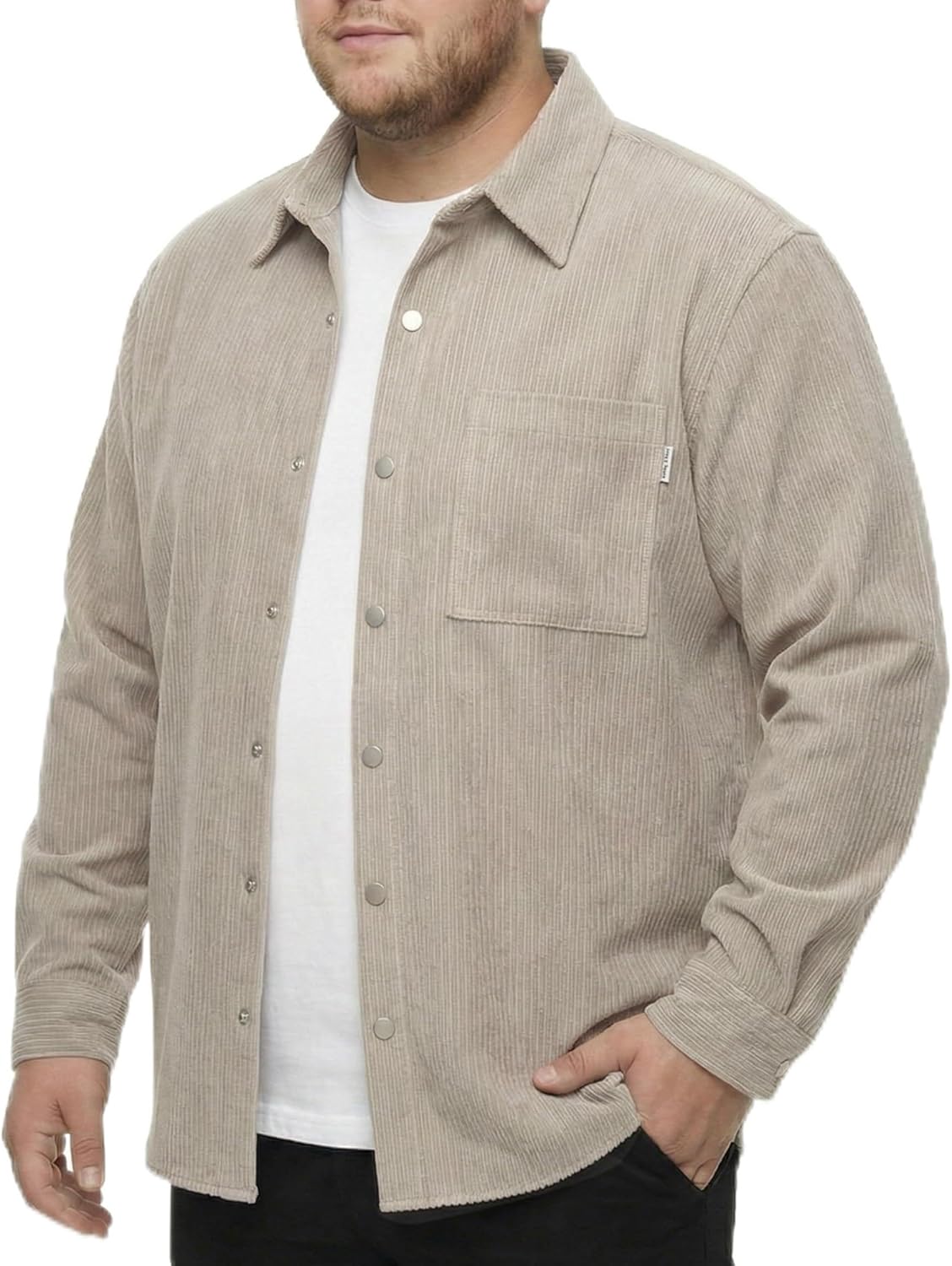 Big and Tall Men's Corduroy Shirt Jacket Long Sleeve Shacket Jacket Button Down Autumn Flannel Overshirt, 2XL-7XL