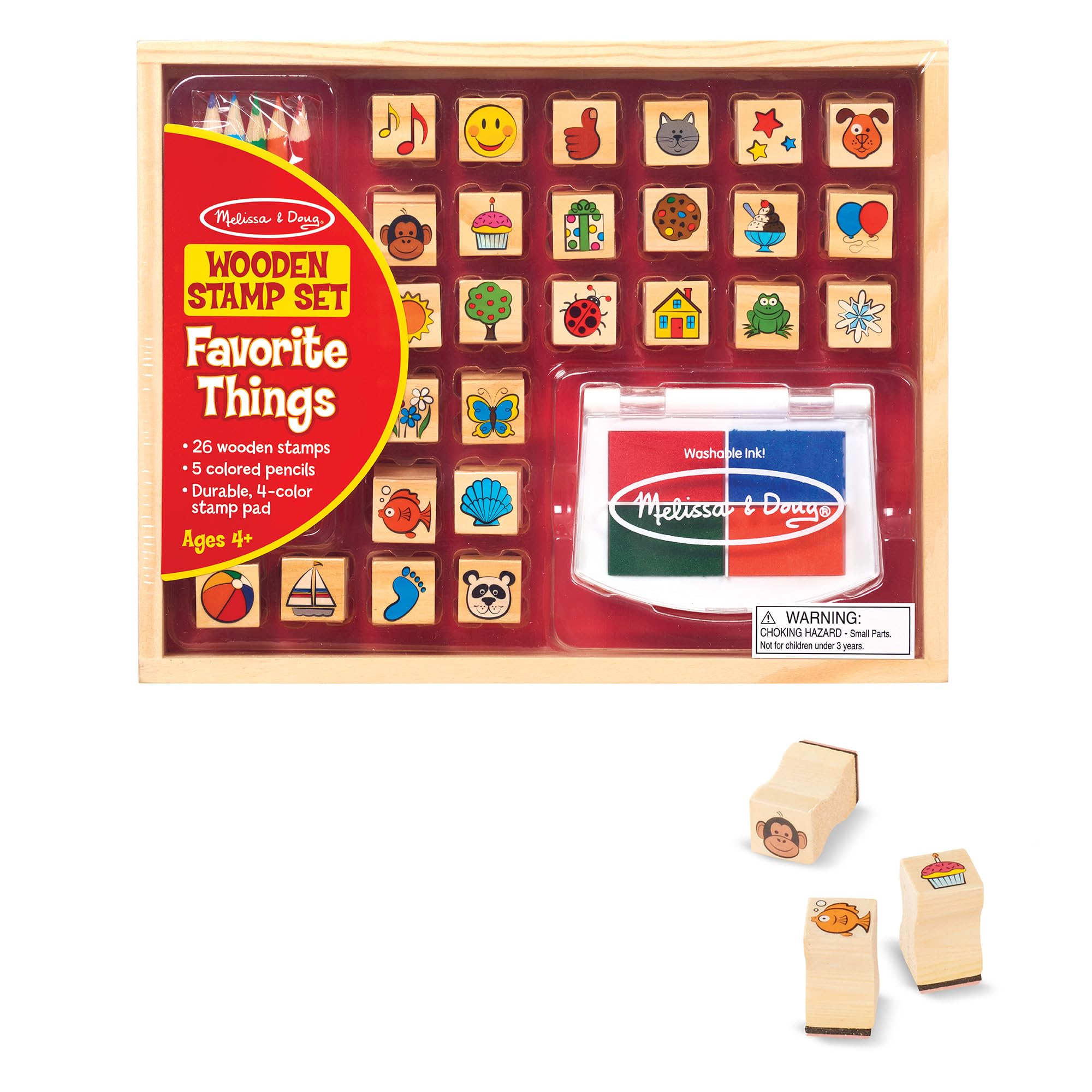 Melissa & Doug 19362 Favourite Things zestaw znaczków | Sztuka i rzemiosło | Zestaw znaczków | 4+ | Prezent dla chłopca lub dziewczynki, wielokolorowy, 26,5 cm wys. x 20,9 cm szer. x 4 cm