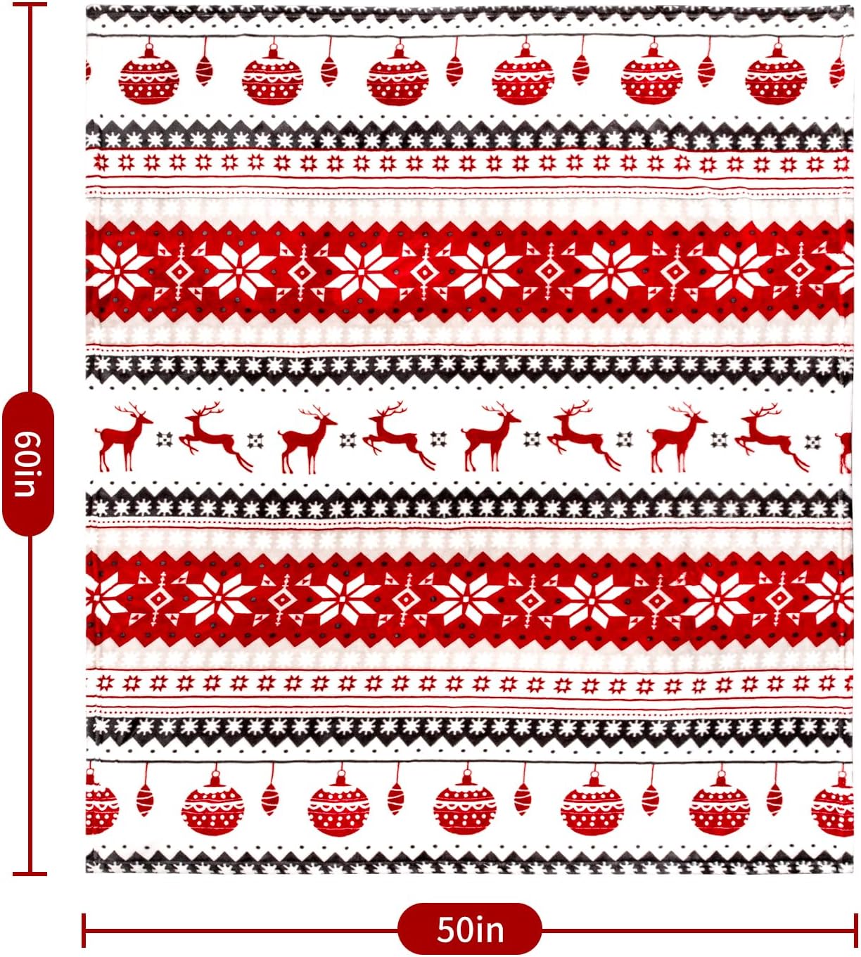 MACEVIA Christmas Throw Blanket for Couch, Holiday Christmas Reindeer Snowflakes Flannel Fleece Blanket, Soft, Cozy, Plush, Warm Winter Cabin Throw Decor, (Red Reindeer, 50x60inches) - Image 6
