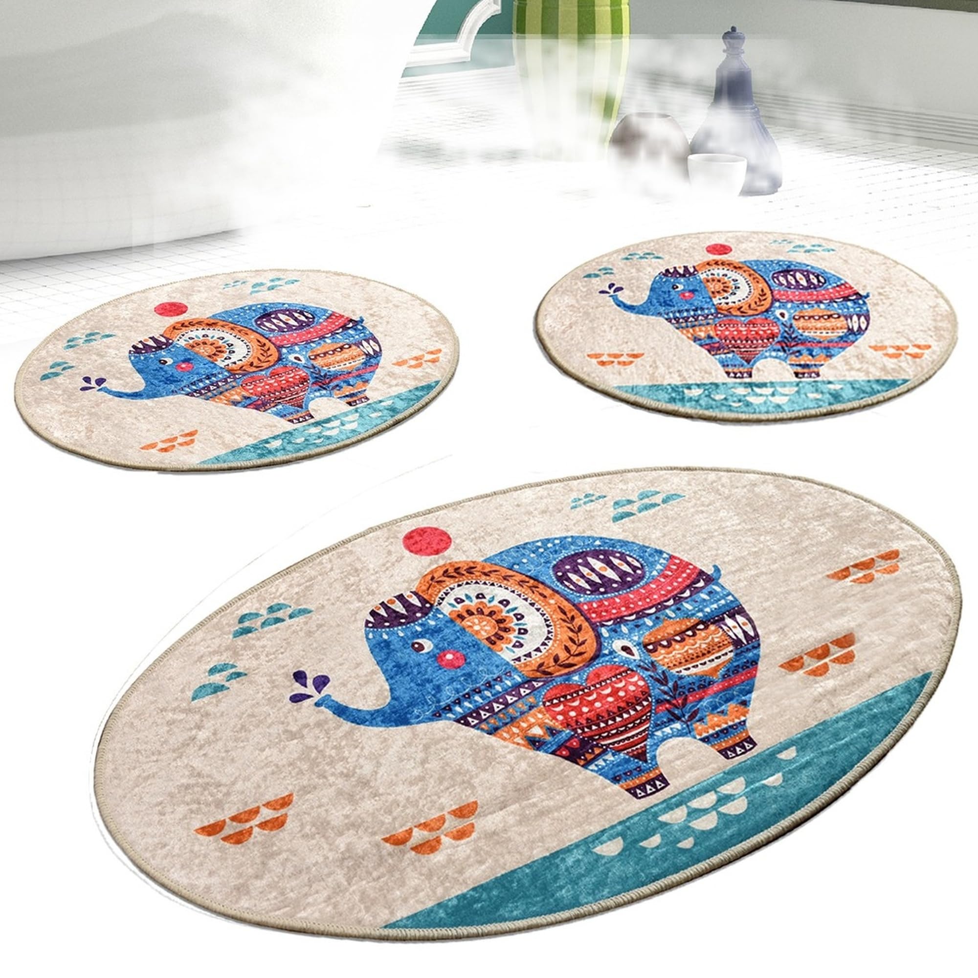 Setmat Set (3 Stück) Creme mit Elefant Farben