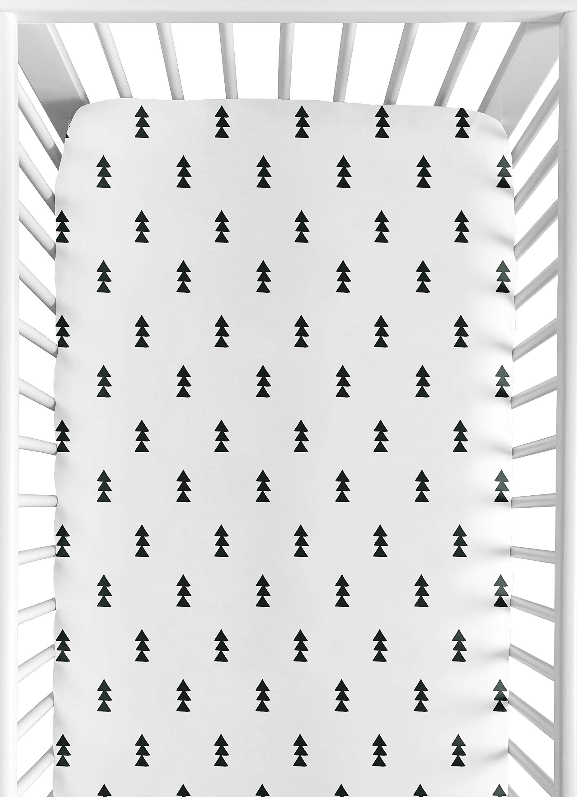 Black and White Triangle Tree Baby or Toddler Fitted Crib Sheet for Bear Mountain Watercolor Collection by Sweet Jojo Designs