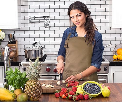 Miniatura 5 de Delantal ajustable con botones para mujeres y hombres, artistas, pintura, cerámica, jardín, cocina, chef, 3 bolsillos, impermeable, M-XXL