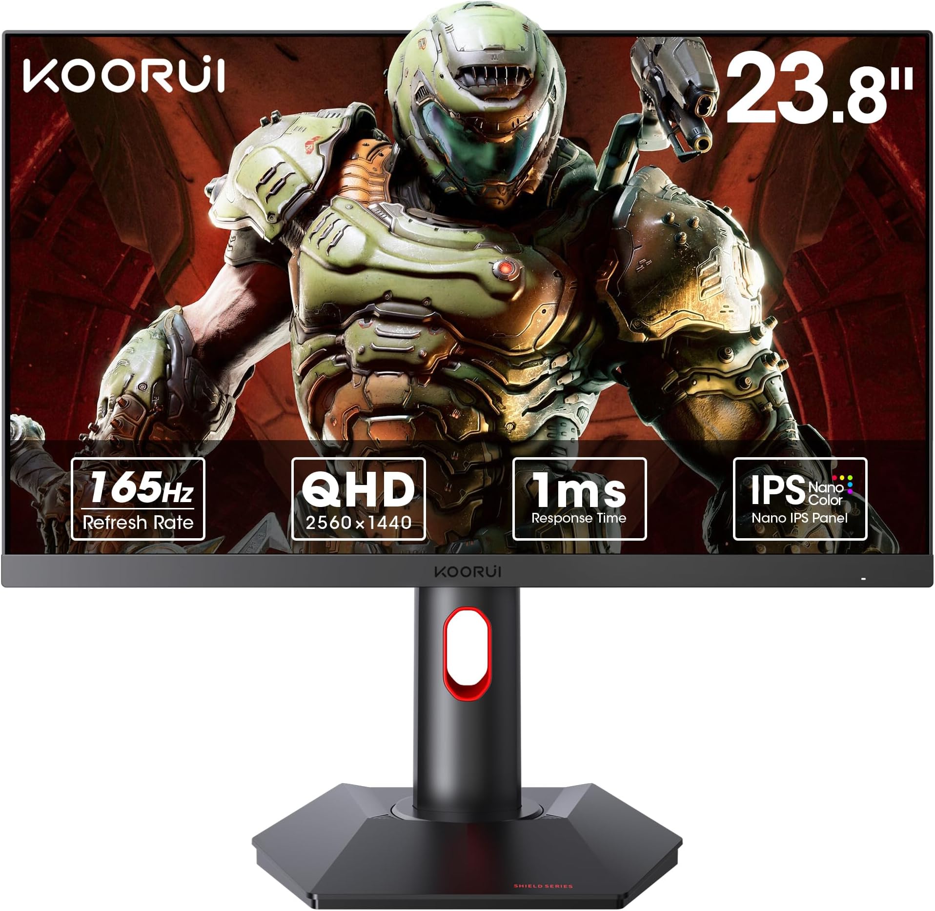 KOORUI Gaming Monitor, QHD 24" Nano IPS Display, 1440P 165Hz Computer Monitor, 1ms 2K PC Screen, 100% sRGB, Adaptive Sync, Height/Tilt/Pivot Adjustment, HDMI, DisplayPort, GP01