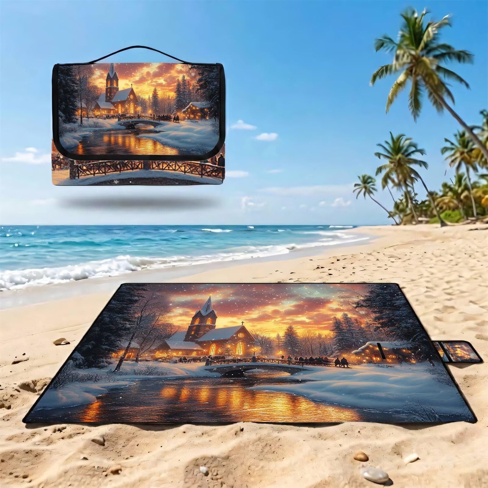 Couverture Pique Nique Grande 200x300cm,Outdoor Couverture Imperméable,Pliable Tapis de Plage Dos en PVC Anti-Sable,Picnic Blanket pour Camping Accessoires,Jardin,Parc - Forêt,Paysage (2) UZ-718