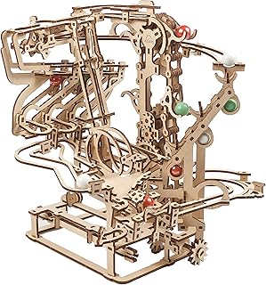 UGEARS 3D Puzzle Marble Run Chain - Creative 3D Wooden Puzzles for Adults with Rubber Band Motor - Marble Run Chain Wood Model Kit - Unique Wooden Puzzle - 3D Puzzles for Adults and Kids Building Kit