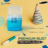 Vista 2 de Emraw Sacapuntas manual de doble agujero con tapa y receptáculo rectangular para atrapar virutas para lápices regulares y de gran tamaño en azul