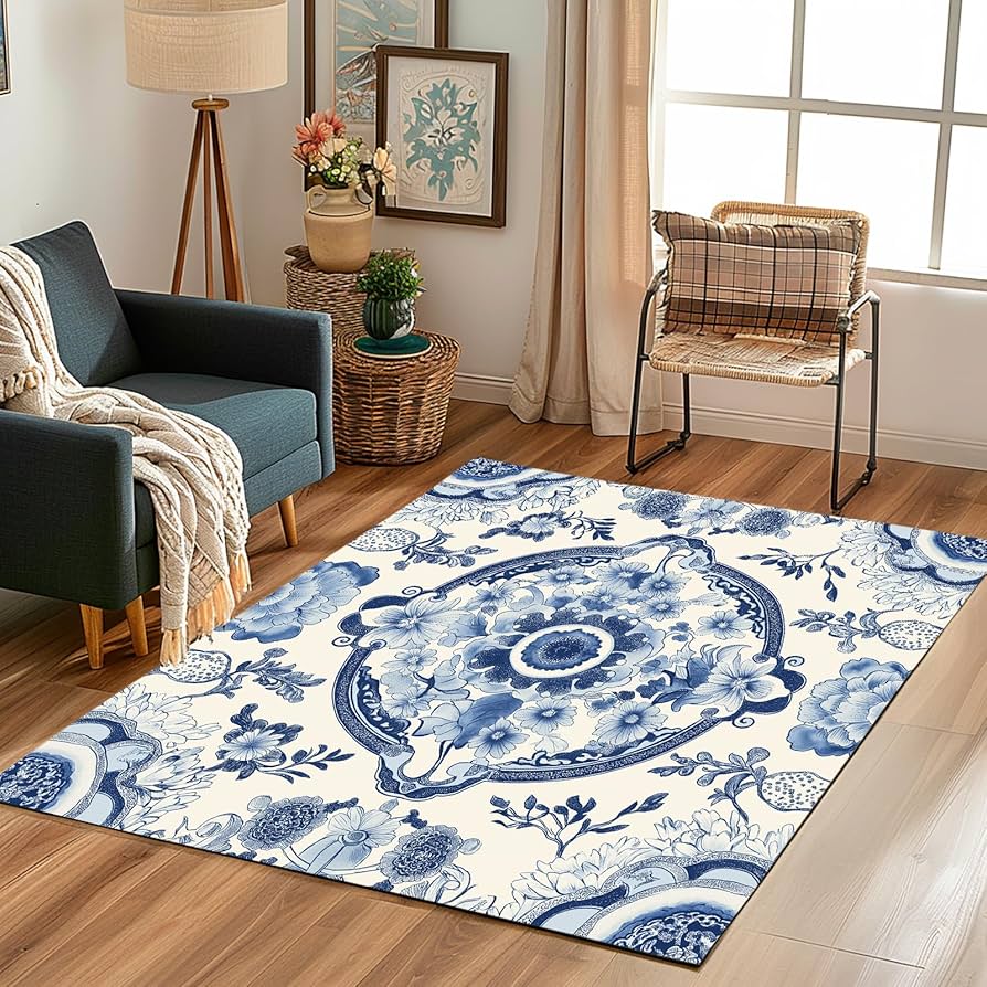 oriental flower rug carpet (120×180cm) TOPICK Rug 120 x 180 cm Grey Floral Foldable Washable Super