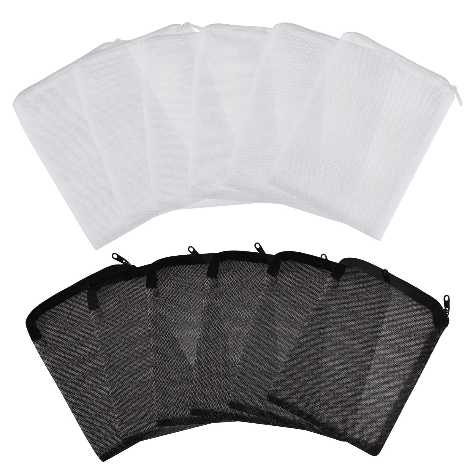 12 Pieces Aquarium Filter Bags With Zipper, Reusable Mesh Media Net Bag For Fish Tank Activated Carbon, Bio Balls, Ceramic Rings, Coral Bone, Volcanic Rock, Mesh Bags (15 X 20CM, White & Black)