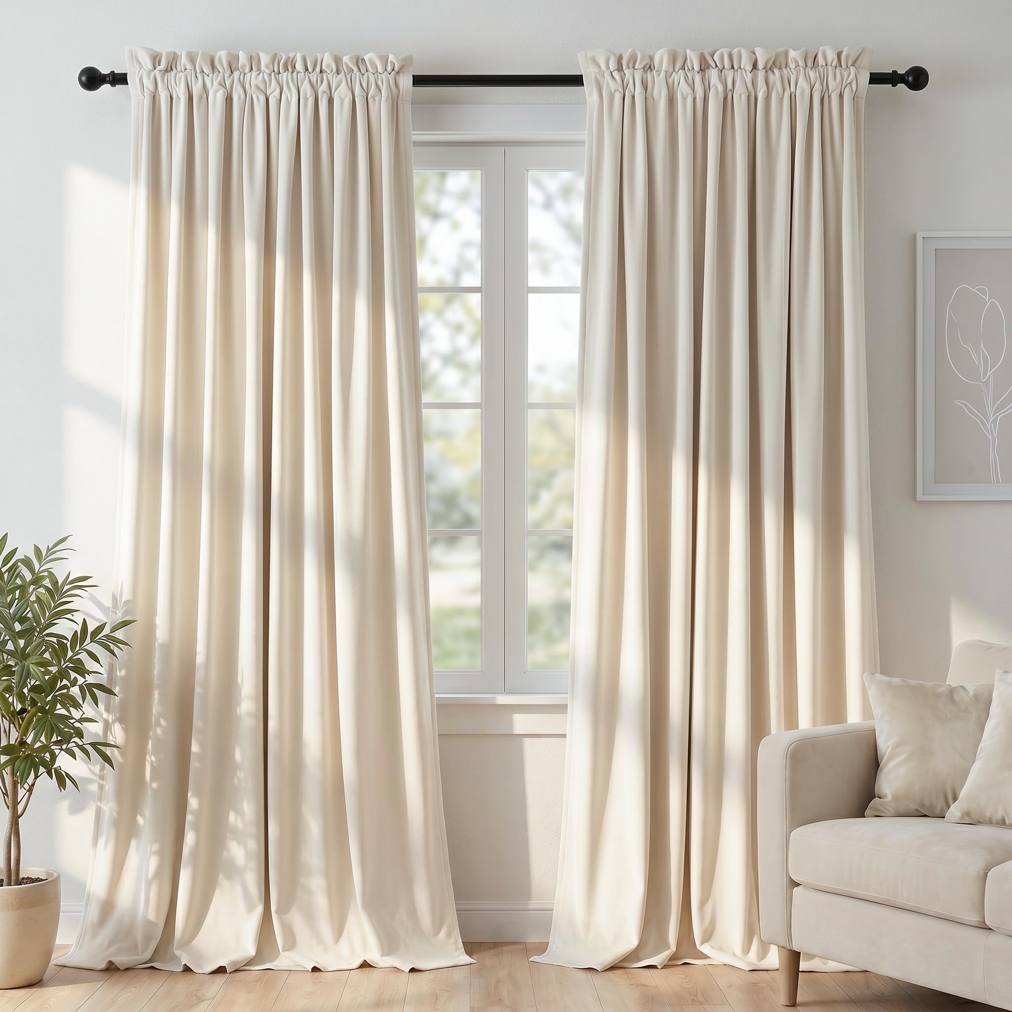 Dchola Ivory White Velvet Curtains for Bedroom Window, Super Soft Vintage Luxury Heavy Drapes, Room Darkening Rod Pocket Curtain for Living Room, W52 by L84 inches, 2 Panels — image 1