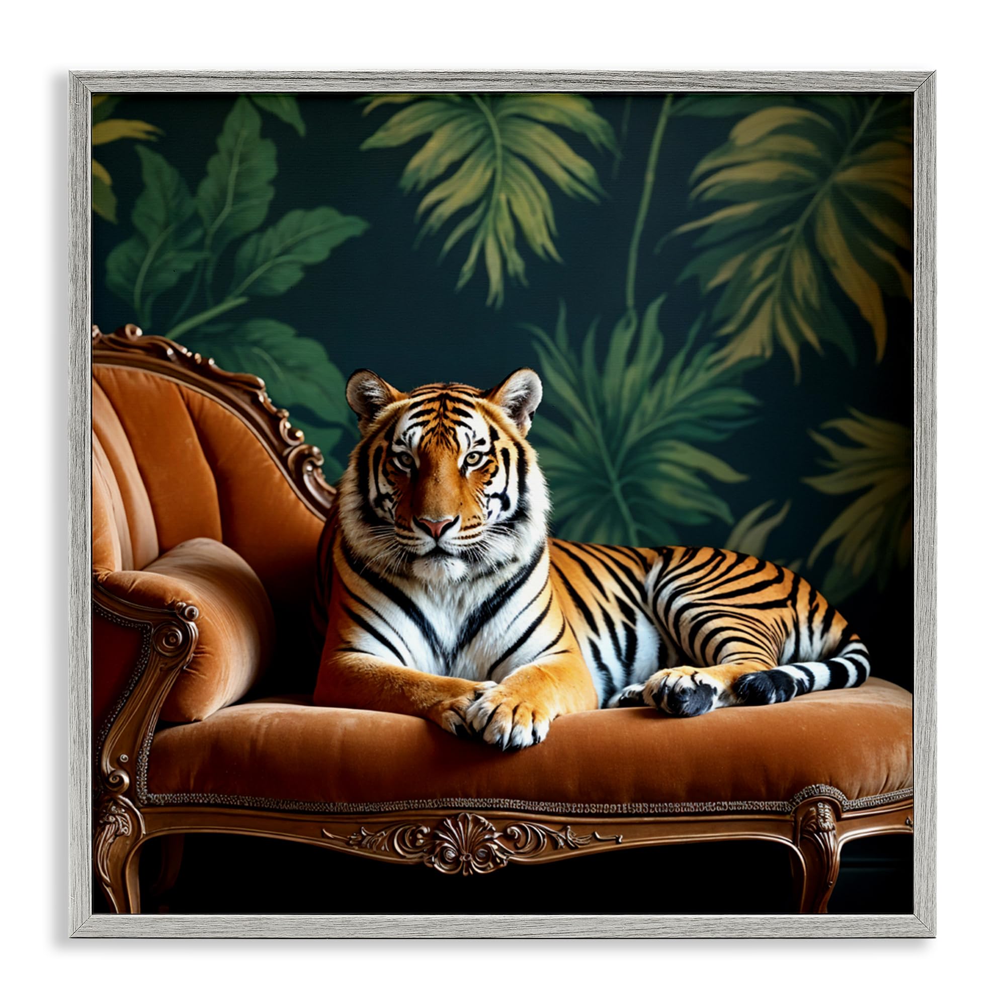 'Tiger Lounging on Chaise'| Framed Giclee Art
