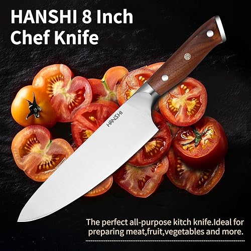 Miniatura 2 de HANSHI Cuchillo de chef de 8 pulgadas con acero alemán DIN 1.4116 de alto carbono, cuchillo de cocina japonés profesional con mango ergonómico de