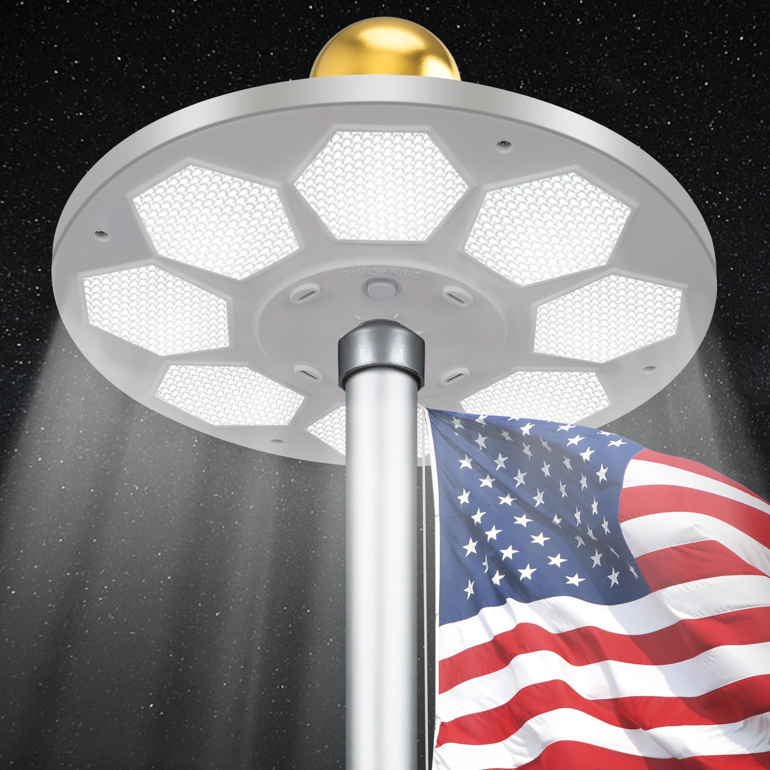 PPQ Solar Flagpole LED Light,New 160 LED Ultra Bright Flag Pole Light for 15-25 Ft Poles,Solar Powered Waterproof Lighting on Outdoor Pole Top,10-15 Hour Dusk to Dawn Auto On/Off