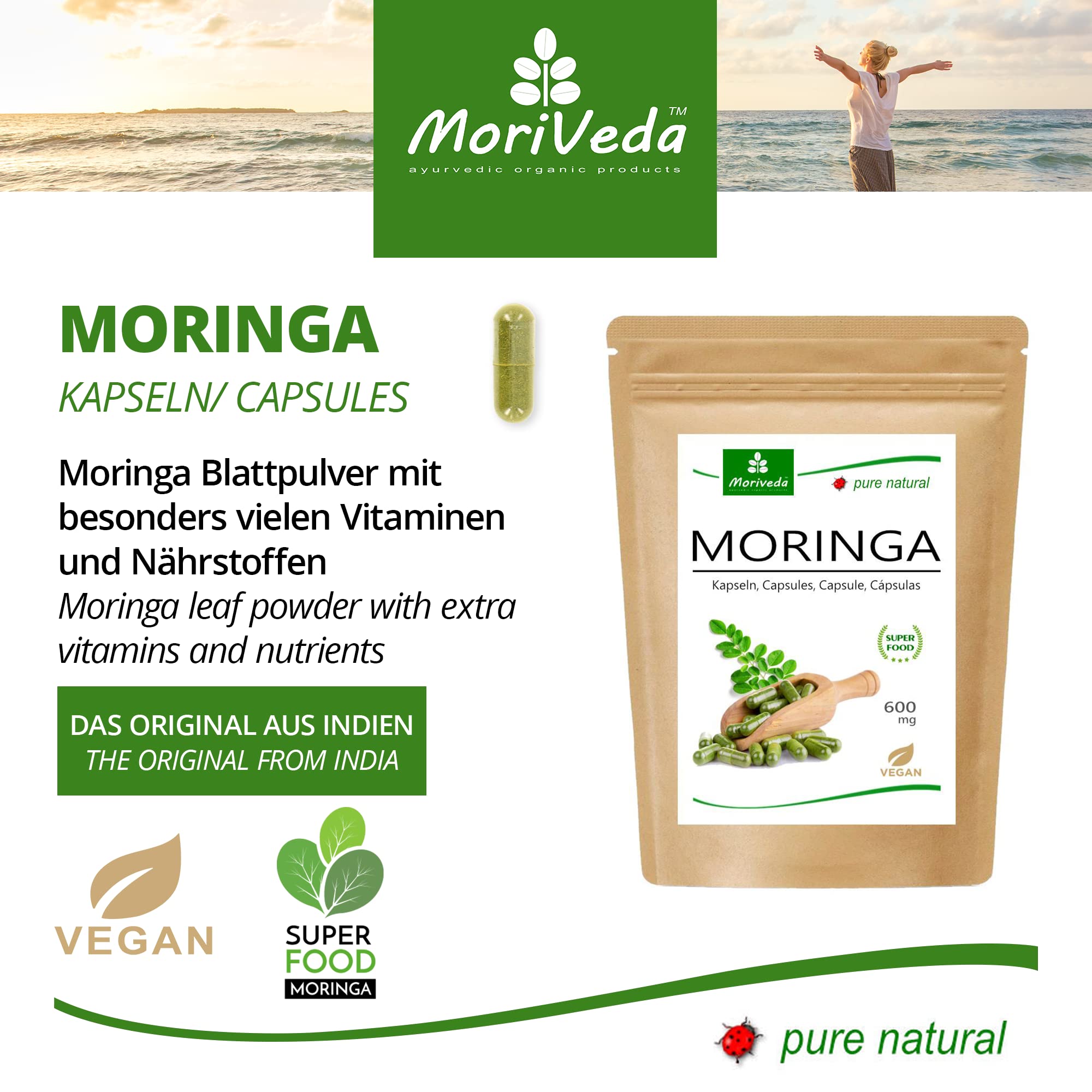 MoriVeda® Wohlbefinden Produktpaket | Triphala Tabletten, Moringa Kapseln, Ashwagandha Kapseln | Vitamine, Mineralien, Antioxidantien, Withanolide, sekundäre Pflanzenstoffe | Vegan