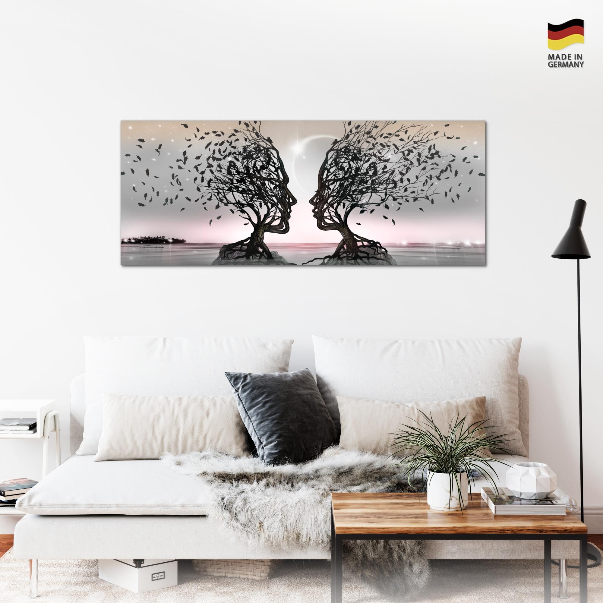Runa Art Quadri Moderni Amanti 1 Pezzo L'Immagine Tela Non Tessuta Soggiorno Corridoio Albero Astratto Grigio Rosa 044812b