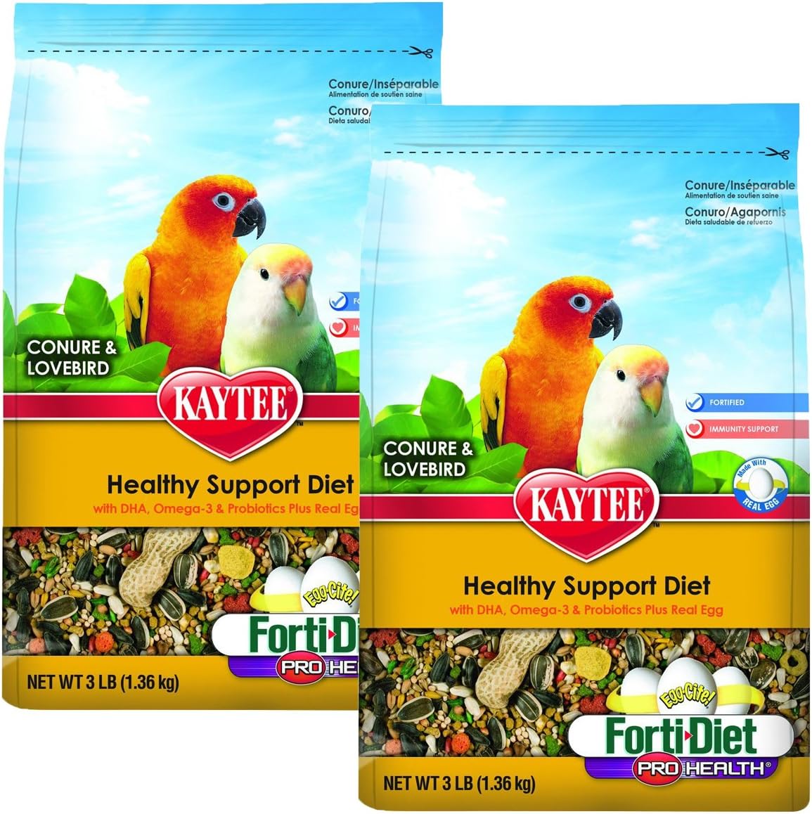Kaytee Forti-Diet Pro Health Egg-Cite! Conure & Lovebird Food, 2 pack 3-lb bags
