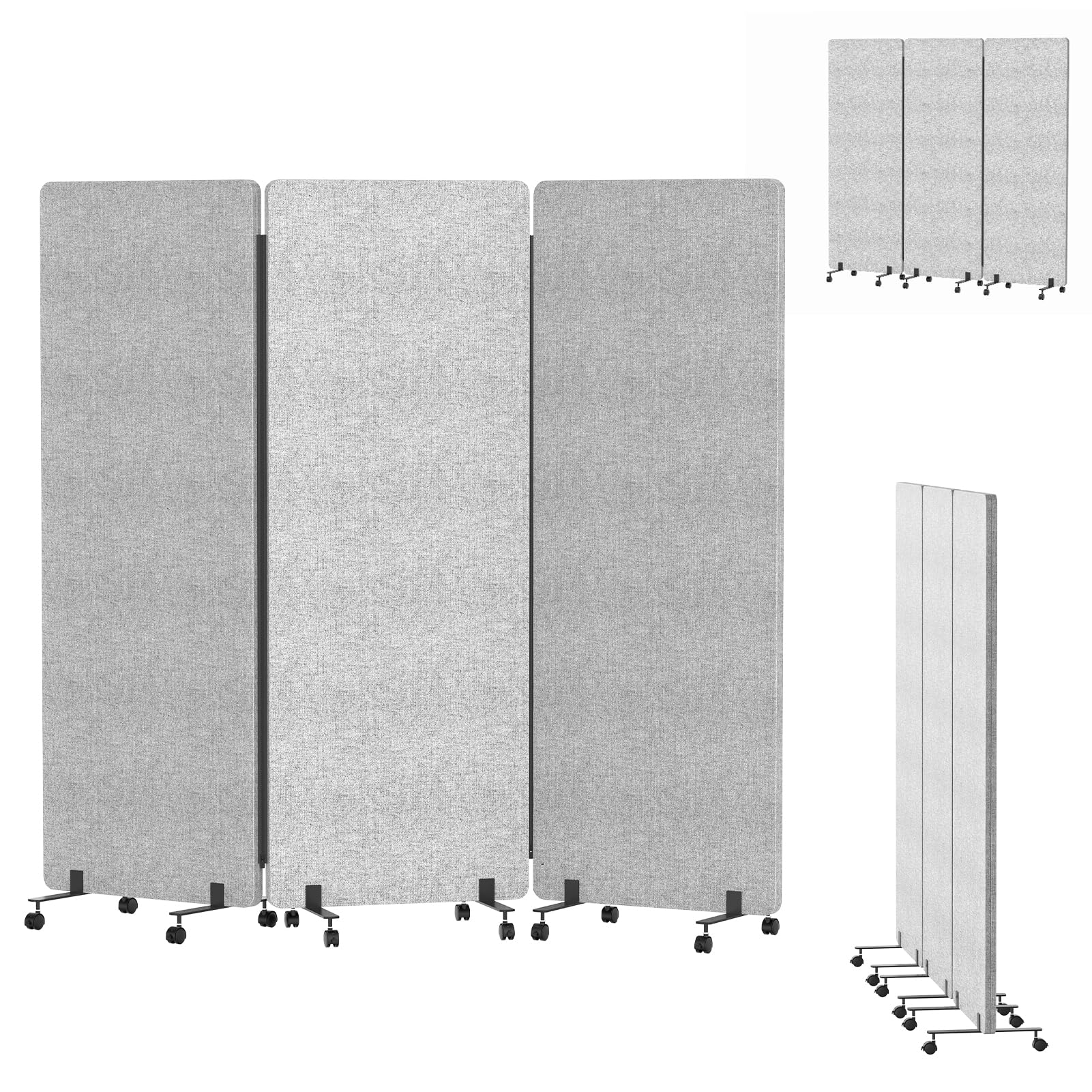 Soundproof Room Divider with Wheels, 66in Acoustic Room Divider Panel, 3 Panel Office Partition Wall for Noise Cancelling, Portable Temporary Wall