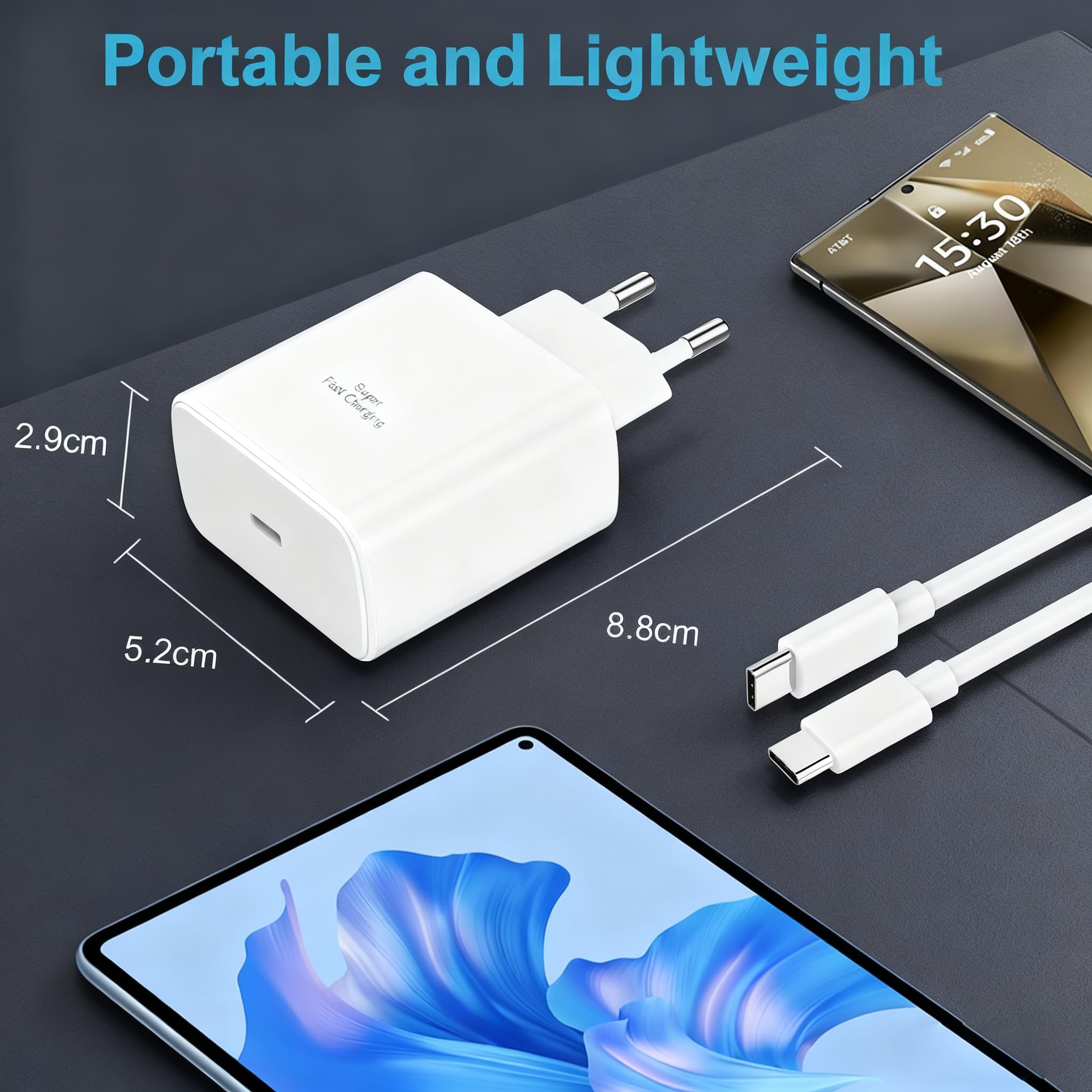 Szybka ładowarka USB C 45 W do Samsung Galaxy S26/S25/S25 Ultra/S24/S24 Ultra/S23/S23 Ultra/S22/S21/A55/A54/A15/ A56/A26 / A54, gniazdo ładowarki zasilacza sieciowego z 2 m kablem USB C szybkie