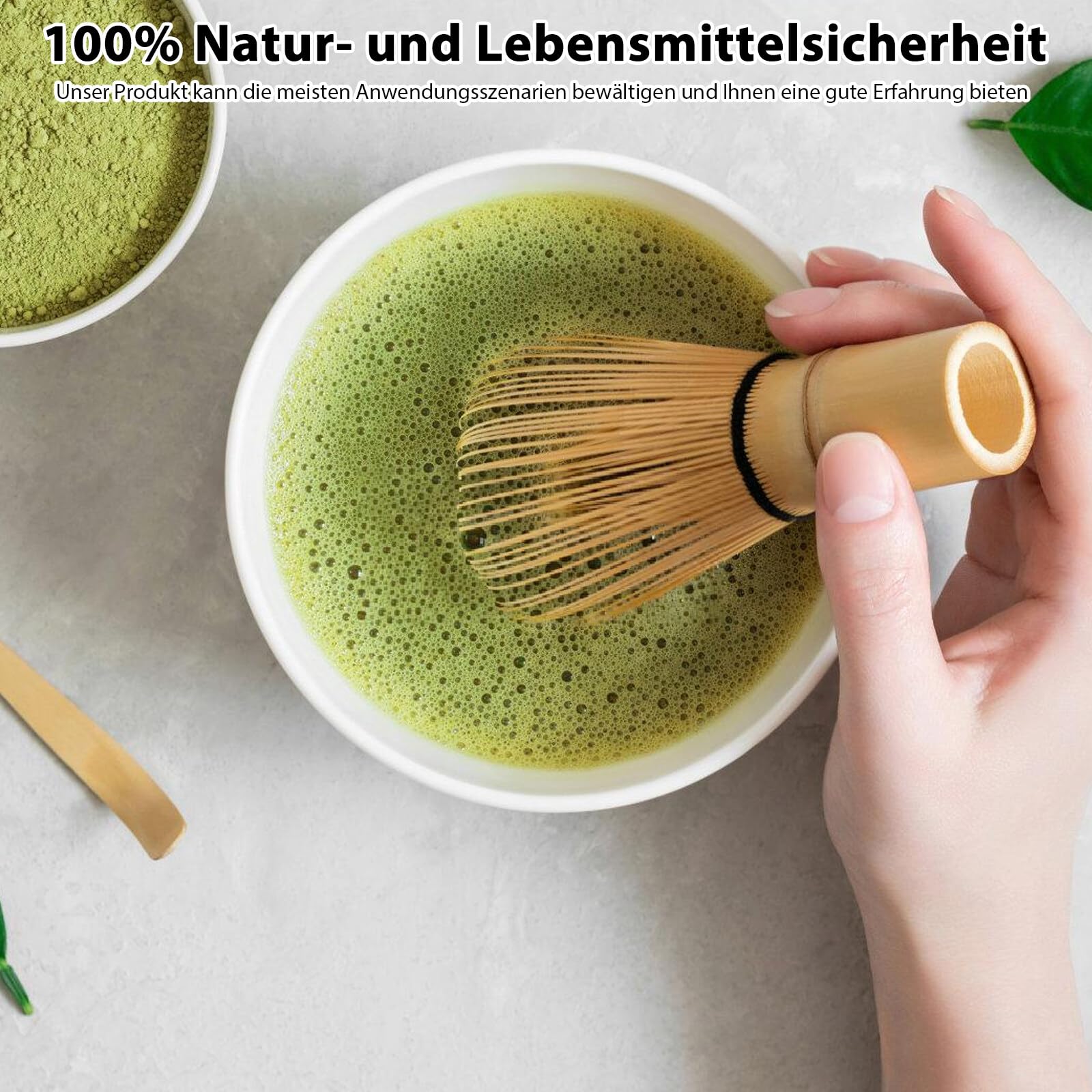 Vaileal Kit De Thé Matcha 4 Pièces : Bol en Céramique, Fouet en Bambou Artisanal, Ensemble Complet pour Cérémonie du Matcha en Couleur Verte