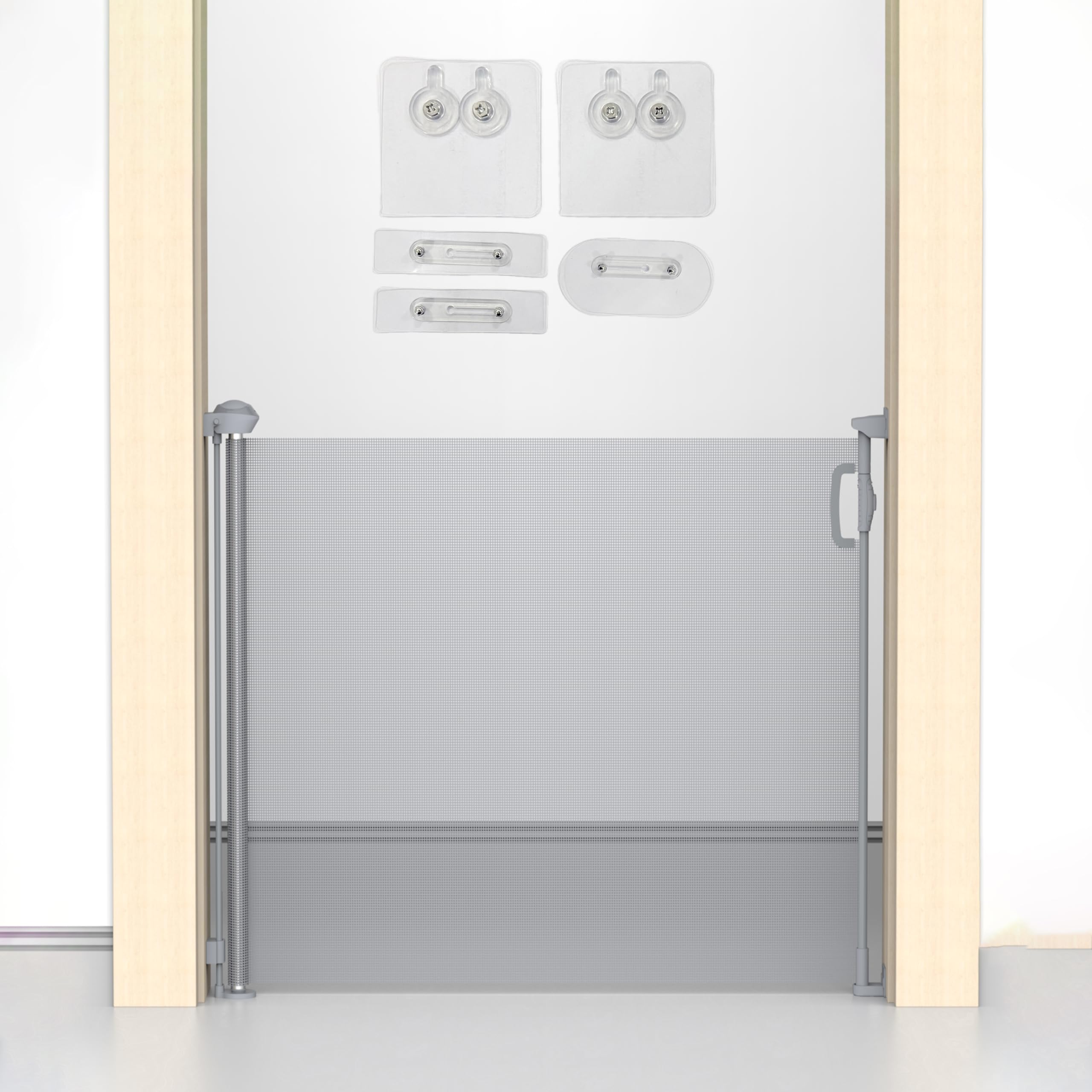Kids Station Baby Retractable Safety Gate with Glass Mounting Stickers - Magic Pet Gate for The House - Extra Wide - Dog Safety Fence Guard - Height 90cm or 2.9ft, Width 140cm or 4.6ft (Grey)-picture-12