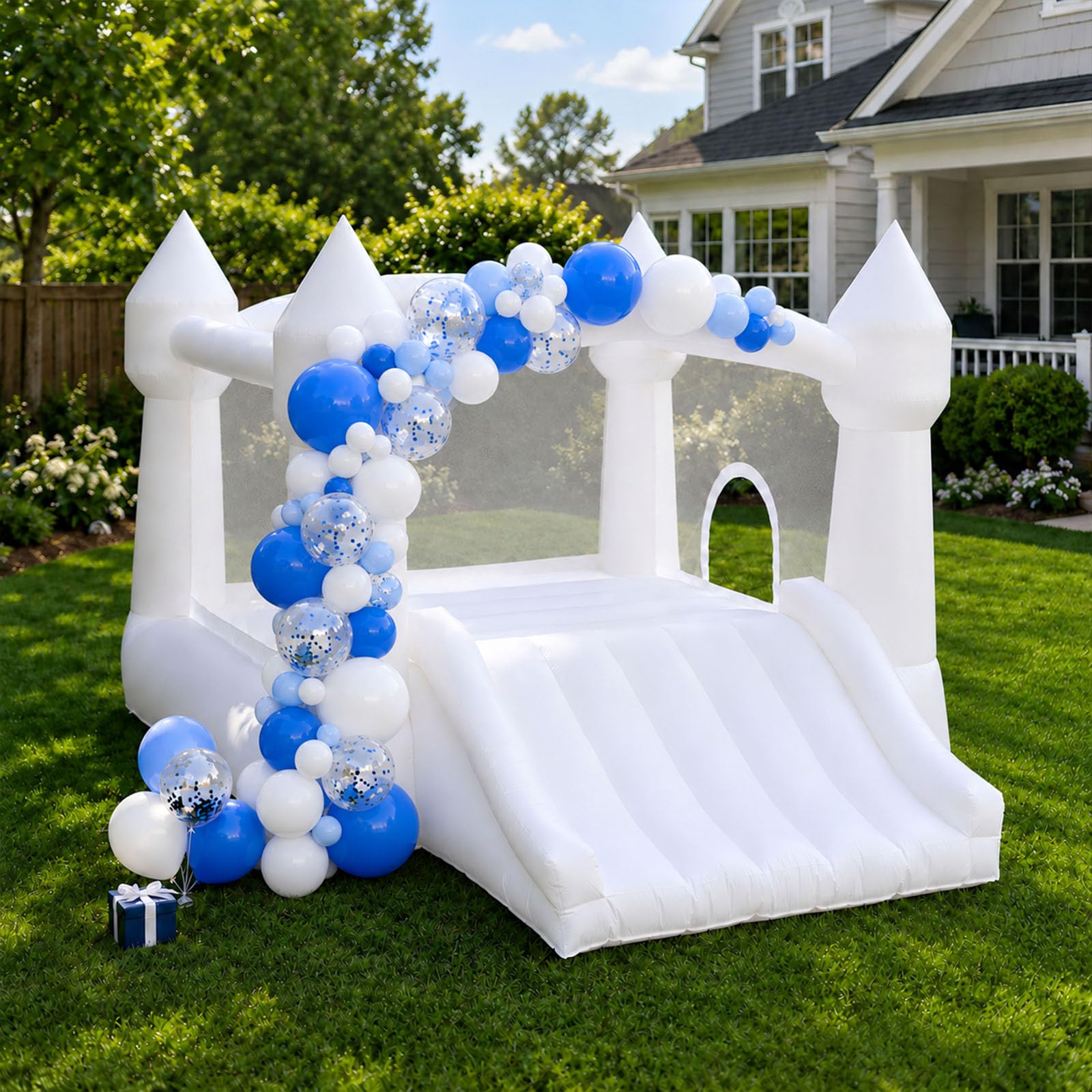 AKSPORT White Bounce House for Kids, Inflatable Bounce House with Slide