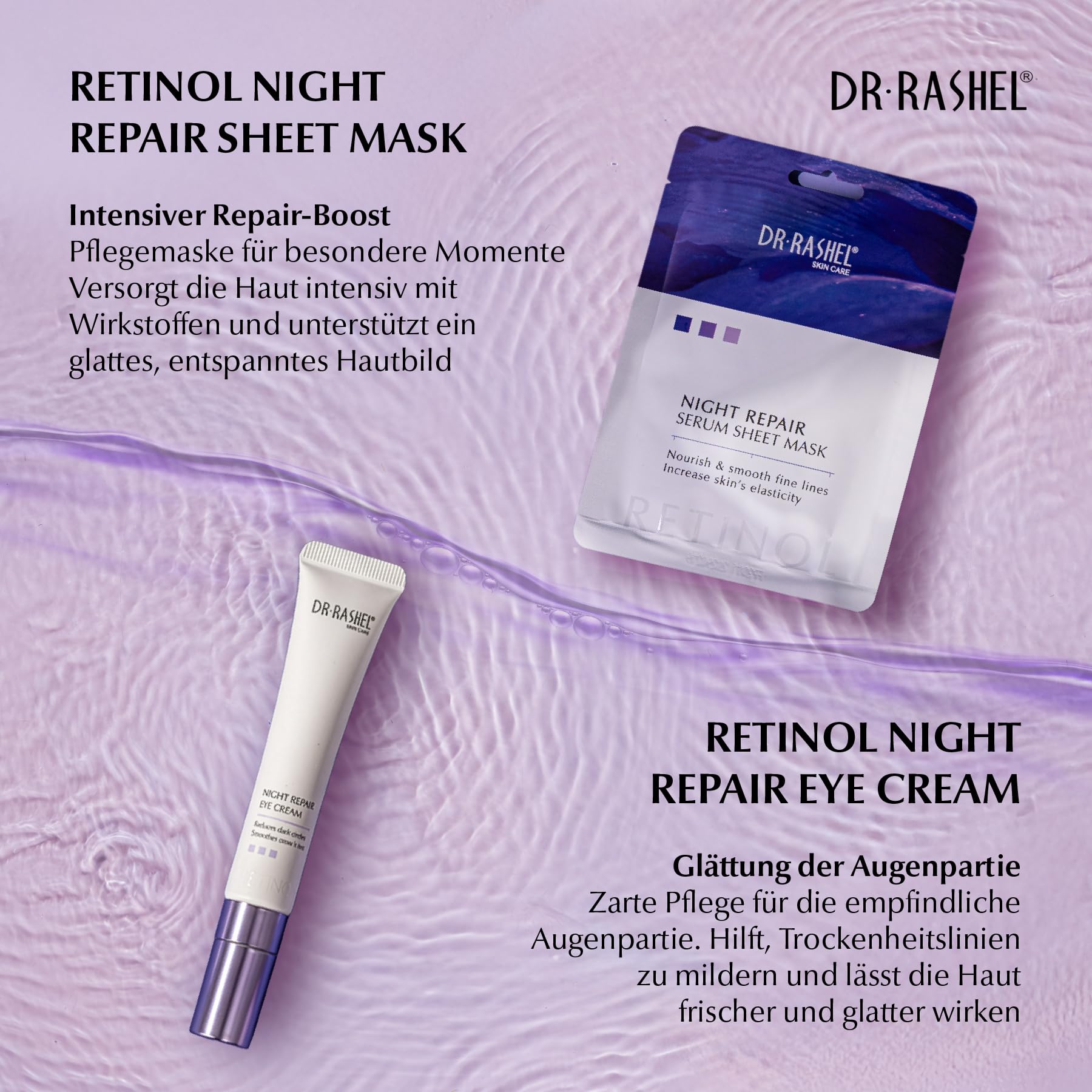 Zestaw do pielęgnacji twarzy z retinolem – serum do twarzy, serum pod oczy, krem na dzień i na noc, 10 x maseczka chusteczkowa, oczyszczanie twarzy, toner, krem przeciwsłoneczny SPF 50
