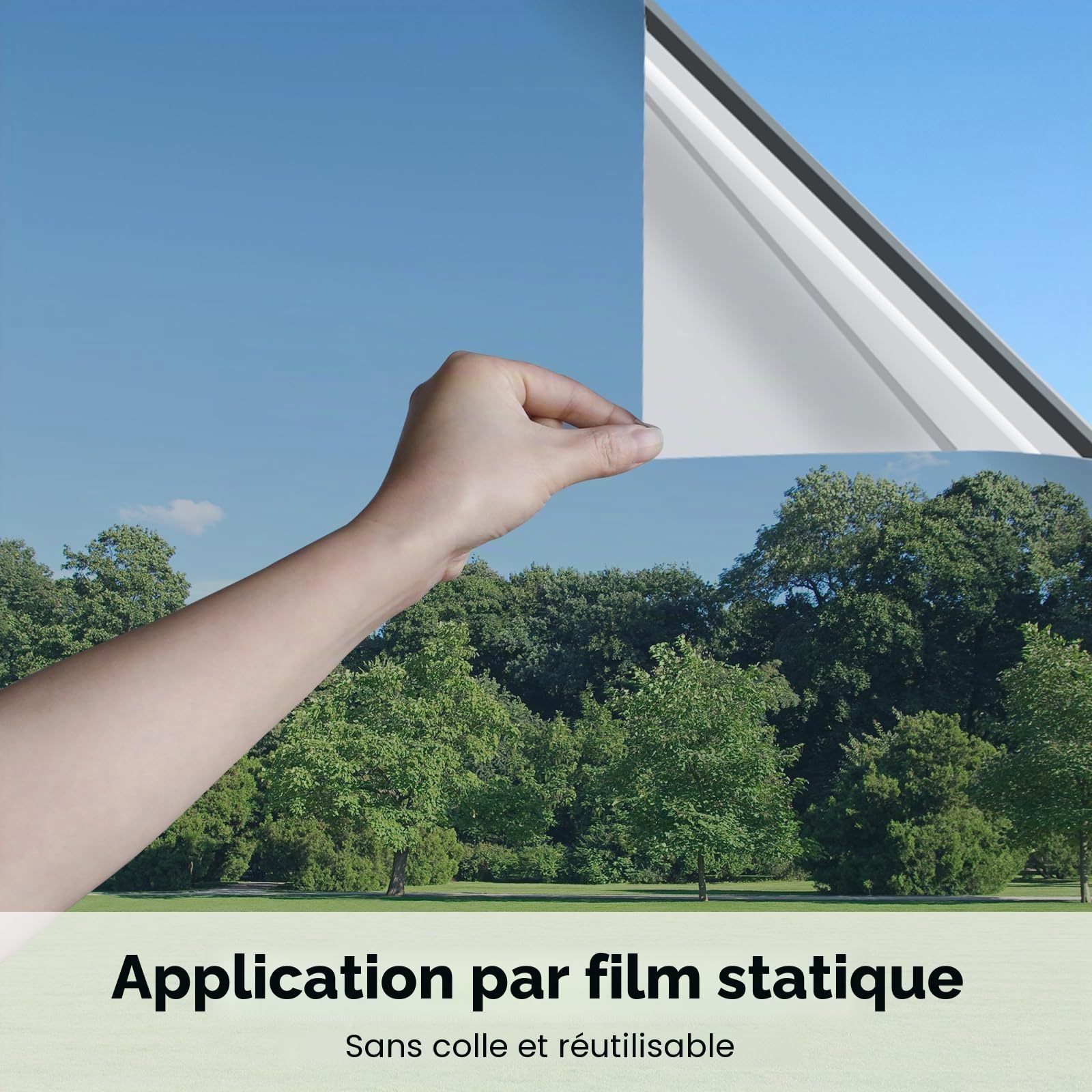 Volcanics Film de confidentialité à sens unique pour fenêtres en verre, film teinté réfléchissant la chaleur, antireflet, électrostatique, argenté - 90 x 195 cm