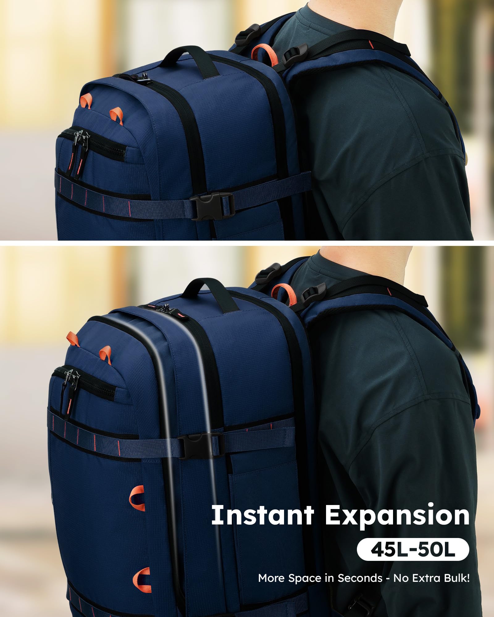 Tolaccea Zaino da Viaggio Aereo Bagaglio a Mano 45-50L, Zaino Portatile fino a 17.3", Compatibile con TSA, Viaggi d'Affari e Weekender, Grande da viaggio Cabina per Tutte le Compagnie Aeree (Blu navy)