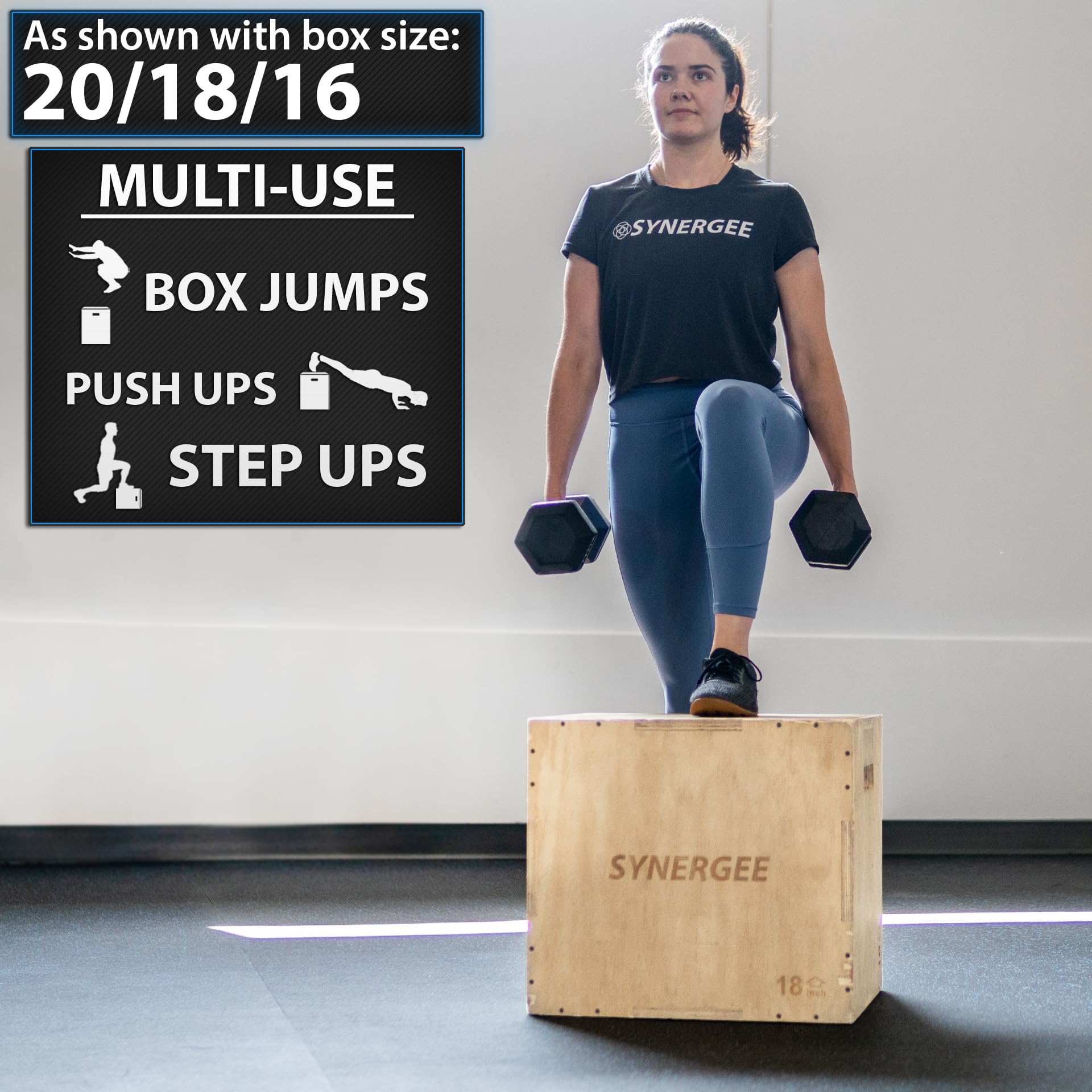 iheartsynergee Synergee 3 en 1 - Caja plyométrica de Madera Antideslizante para Entrenamiento y acondicionamiento
