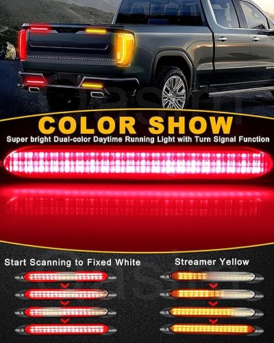 Miniatura 2 de Tira de luz de freno de 14 pulgadas, luz intermitente de flujo secuencial dinámico ámbar y rojo, luces traseras de día de conducción, barra de luz