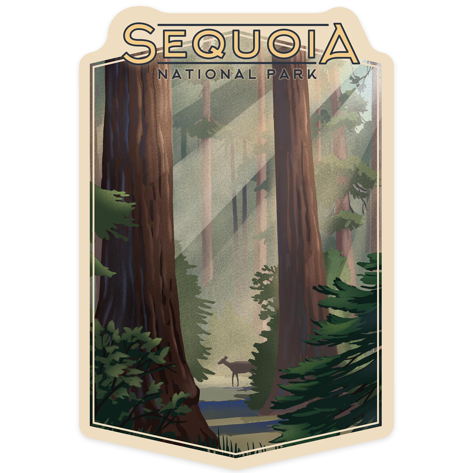 Lantern Press Sticker Sequoia National Park, California, Lithograph, Die Cut Vinyl, (Waterproof Decal for Cars, Water Bottles, Laptops, Coolers),