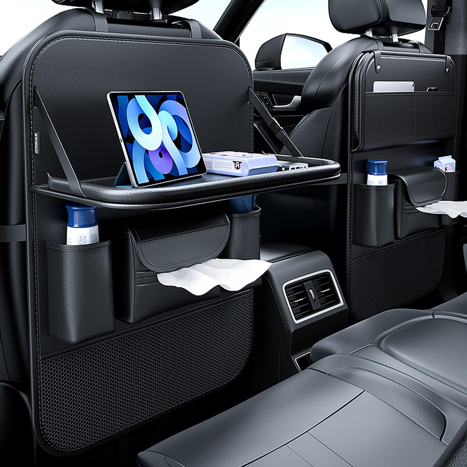 Auto Rücksitz Tisch, Autositz Organizer, Auto Organizer Rücksitz mit Faltbarer Tisch, Klapptisch Auto Rücksitz, Organizer für Getränke und Essen