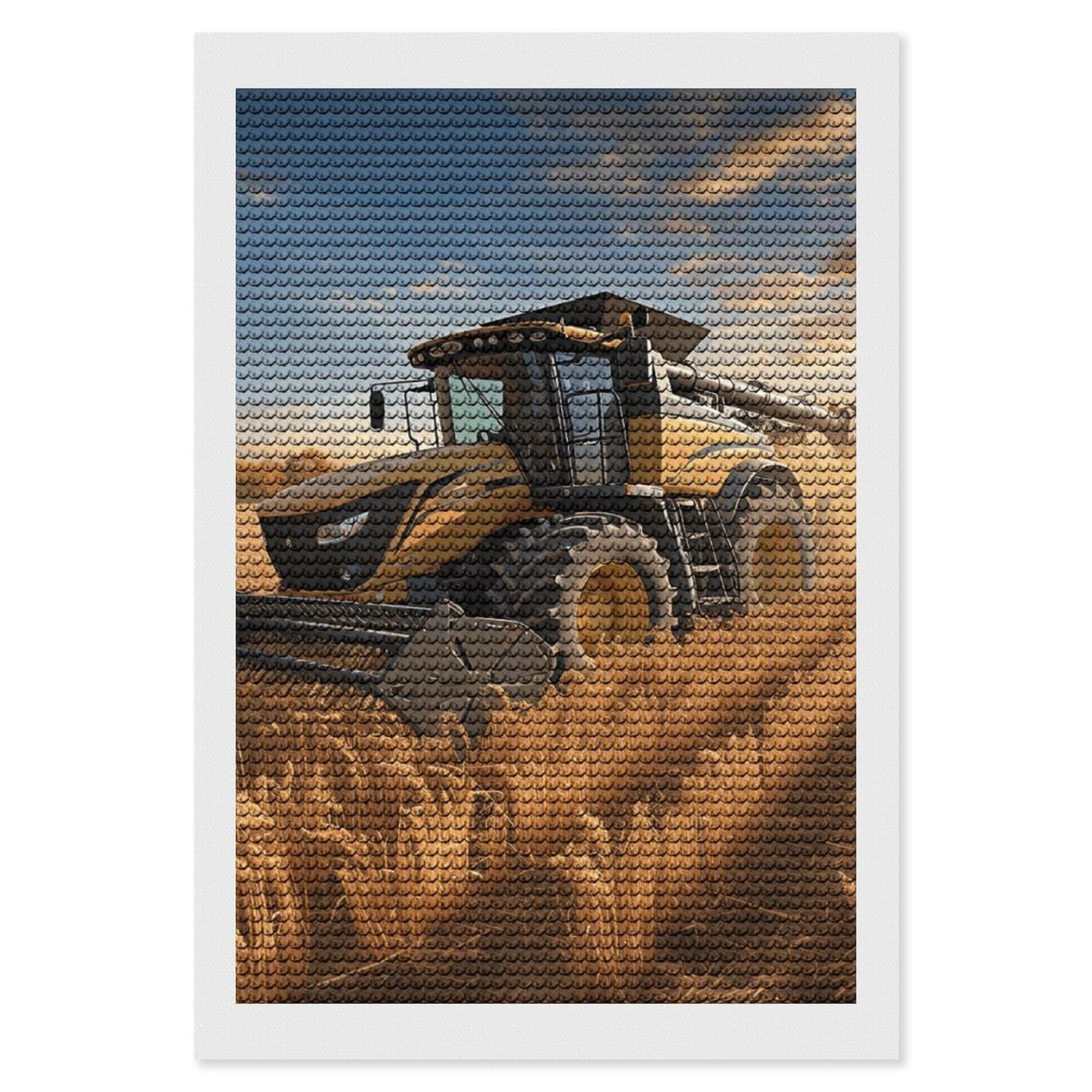 DWVTSLH Farm Tractor Harvest Diamond Painting Kits for Adults, Personalized Diamond Photo Art Full Drill, DIY 5D Diamond Art Painting Kits for Beginners, Home Wall Decor 8"x12"