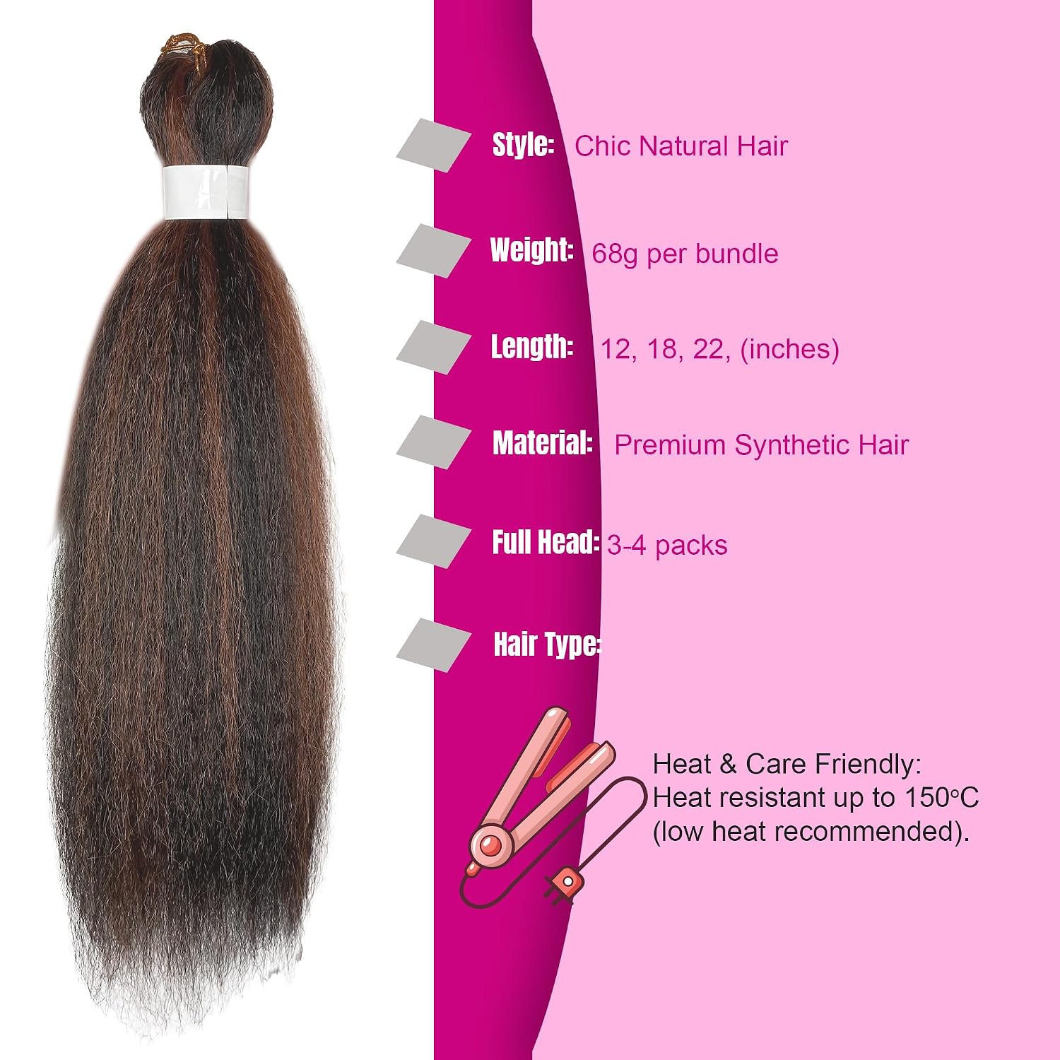 Chic Natural Hair | Yaki Crochet Hair | Vixen Crochet Premium Synthetic Fibre Hair extension for Black Women Hair | [PACK OF 4] (Chesnut, 18.0, Inches)