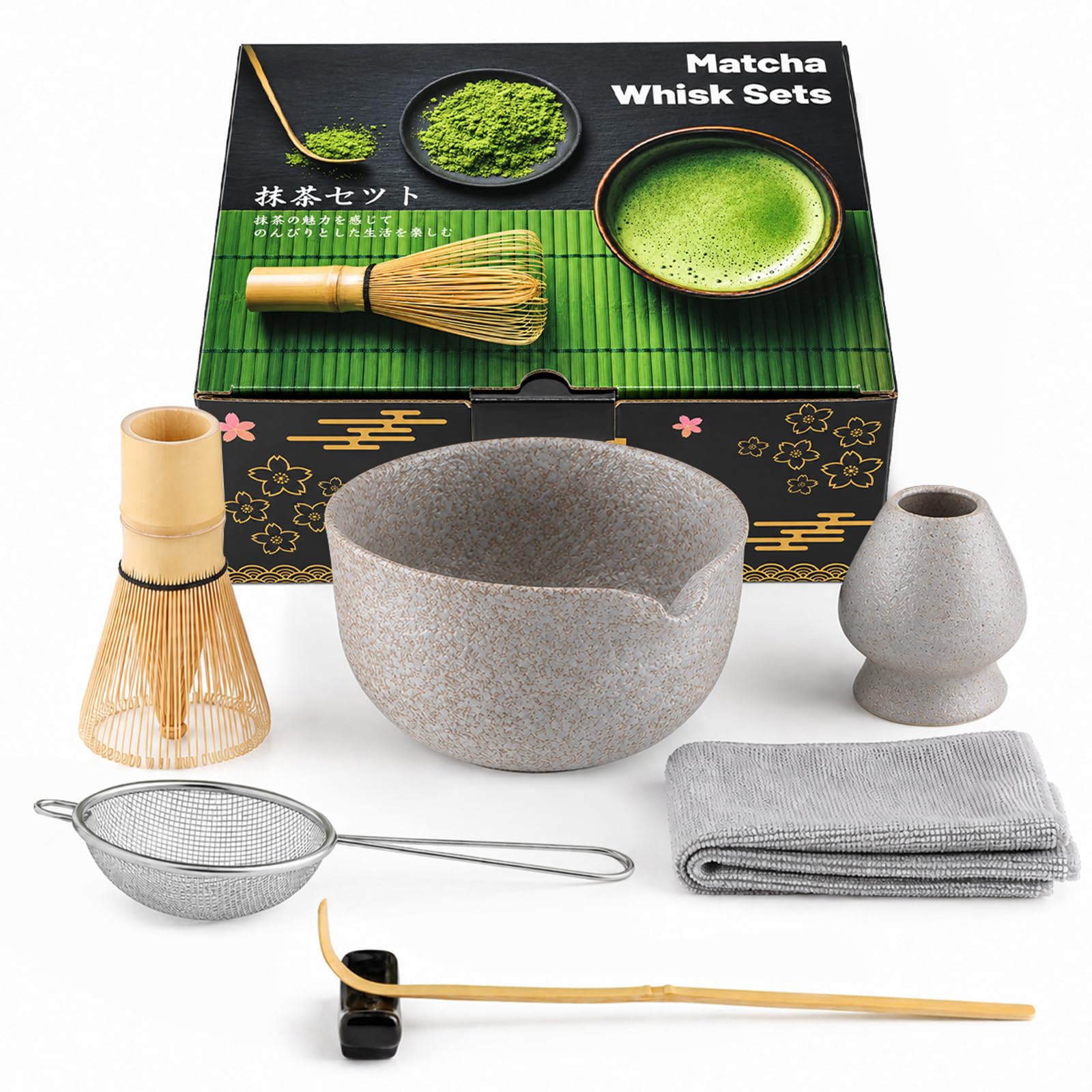 7 Pcs Matcha Whisk Set, Traditional Bamboo Matcha Kit