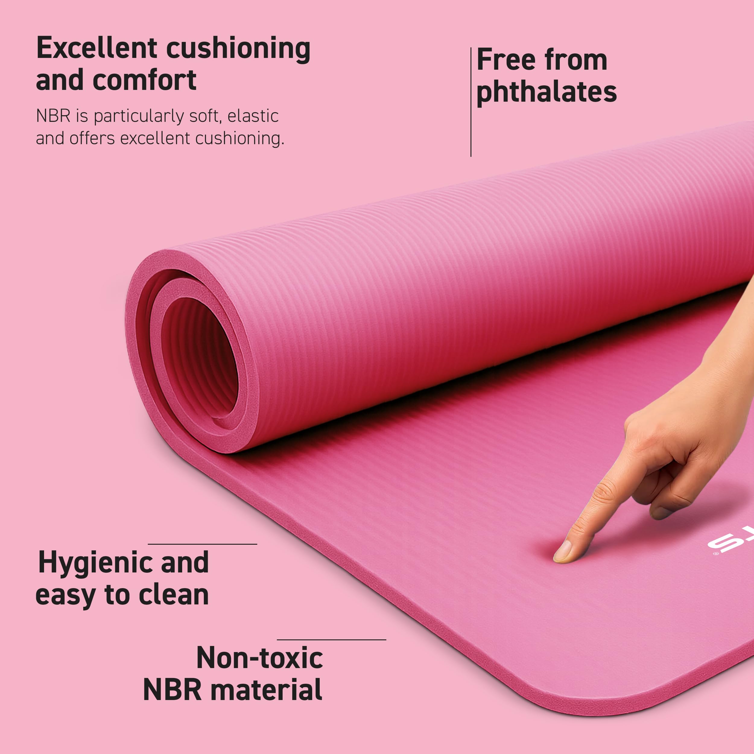 MSPORTS Yoga Mat Premium Non Slip Thick – Extra Comfortable Exercise Mat for Home Workouts, Pilates, Stretching &amp; Gym – Cushioned NBR Foam, Gym Mat with Strap, for Women &amp; Men