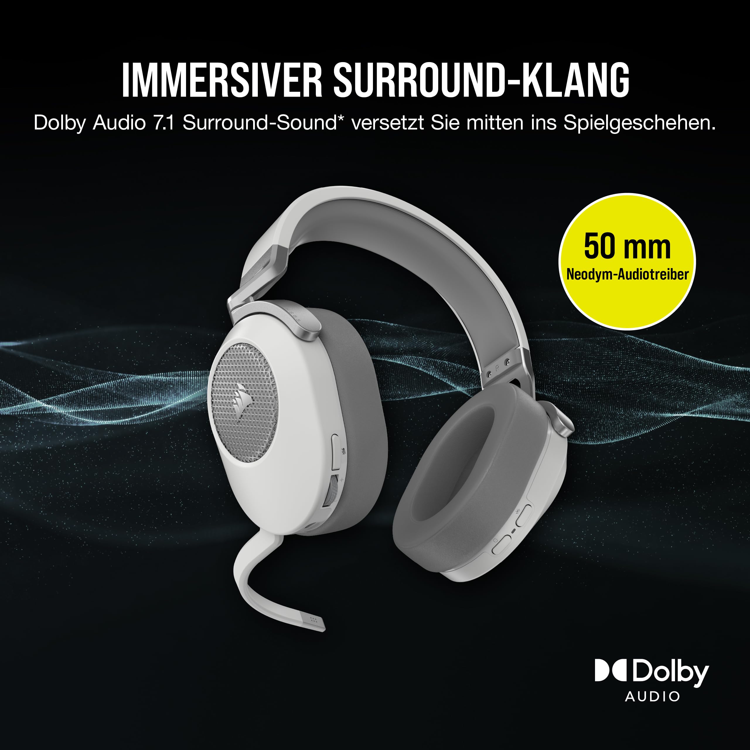 Corsair HS65 Wireless Gaming Headset Bluetooth Dolby 7.1 Surround Sound – Bianco (ricondizionato)