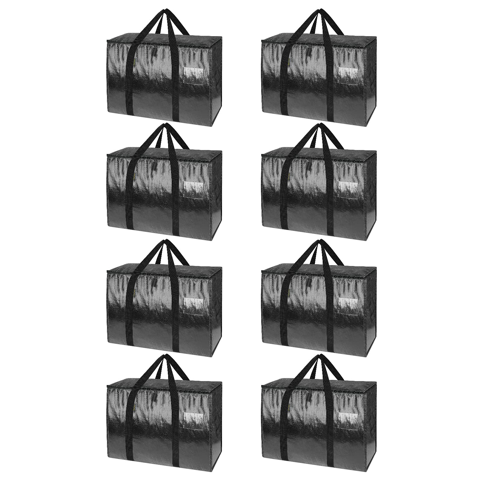 BALEINE 25 Gallon Moving Totes with Reinforced Handles, Heavy-Duty UnderBed Storage Bag for Moving Boxes, Clothes, Travel (8 Pack, Black)