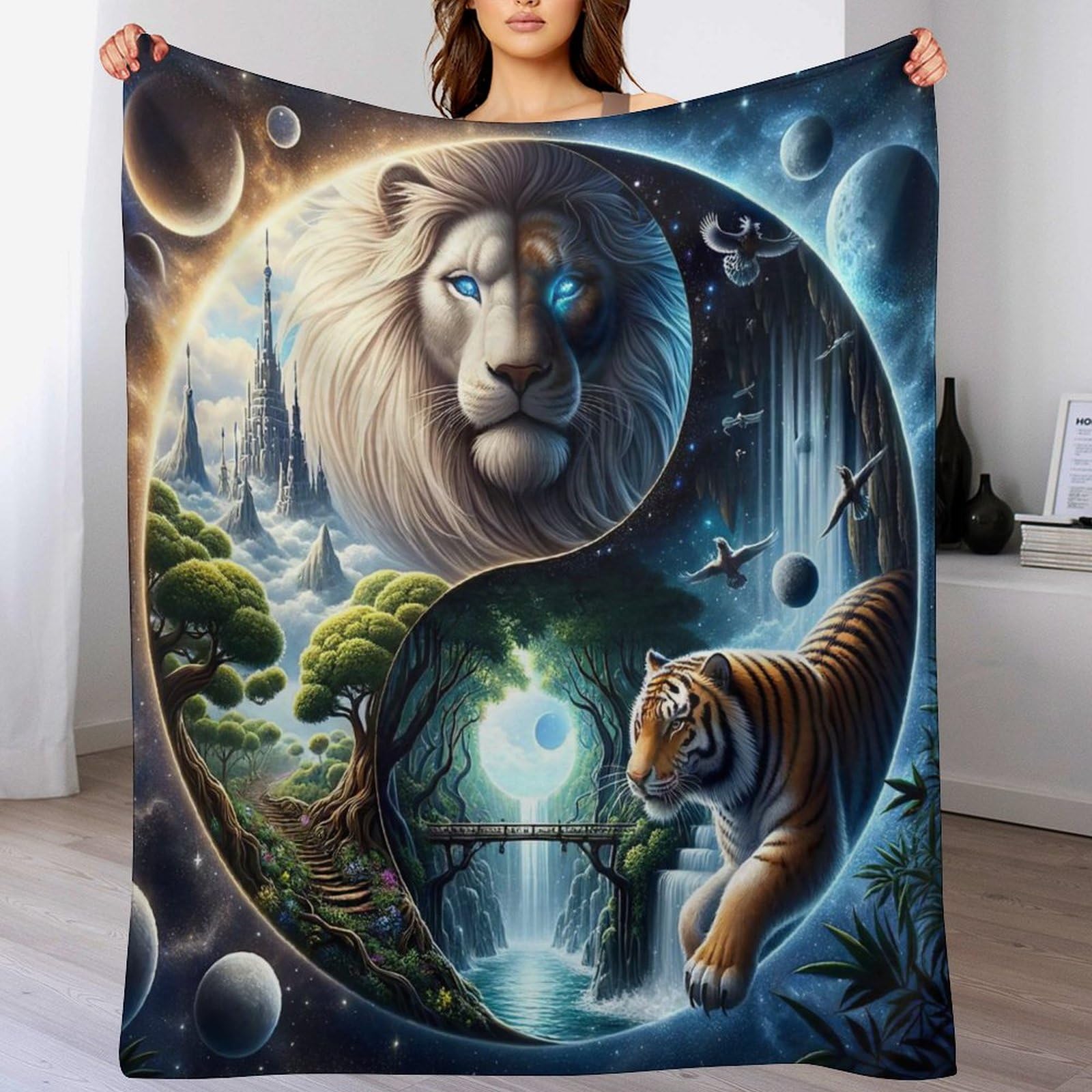 Couverture chaude en flannel motif lion pour des soirées cocooning au lit