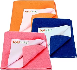 OYO BABY Anti-Piling Fleece Extra Absorbent Instant Dry Sheet for Baby, Baby Bed Protector, Waterproof Sheet, Small Size 50x70cm, Pack of 3, Salmon Rose, Royal Blue & Peach
