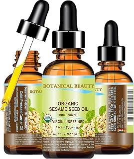 Botanical Beauty Organic SESAME SEED OIL 100% Pure Natural Virgin Unrefined Undiluted Cold Pressed Carrier Oil for Face, Skin, Body, Hair, Massage, Nails (1 Fl Oz 30 ml)