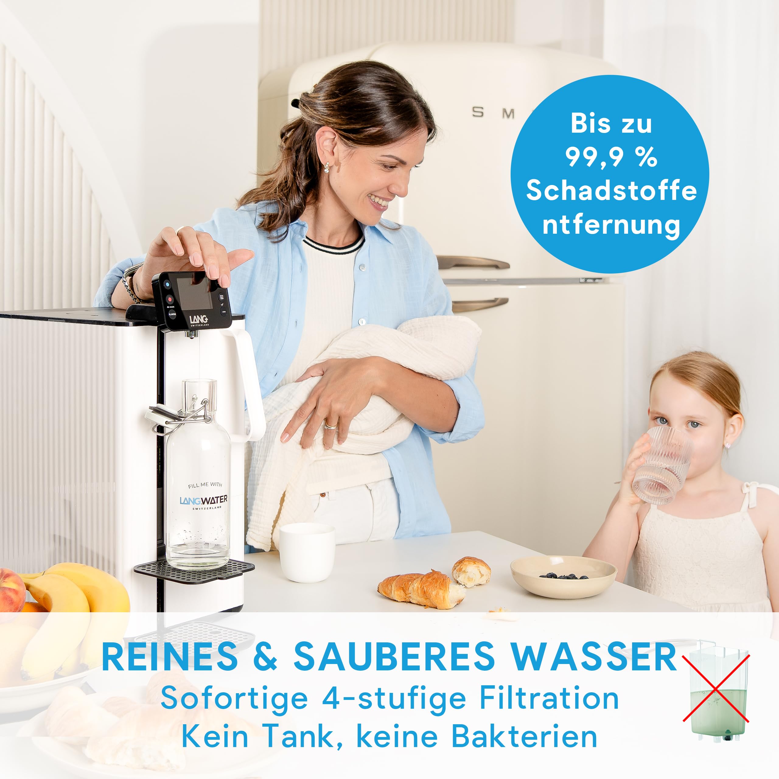 LANGWATER Auftisch Osmoseanlage mit Mineralisierung & Heißwasserspender - 4-stufiger Wasserfilter NSF58 RO UV
