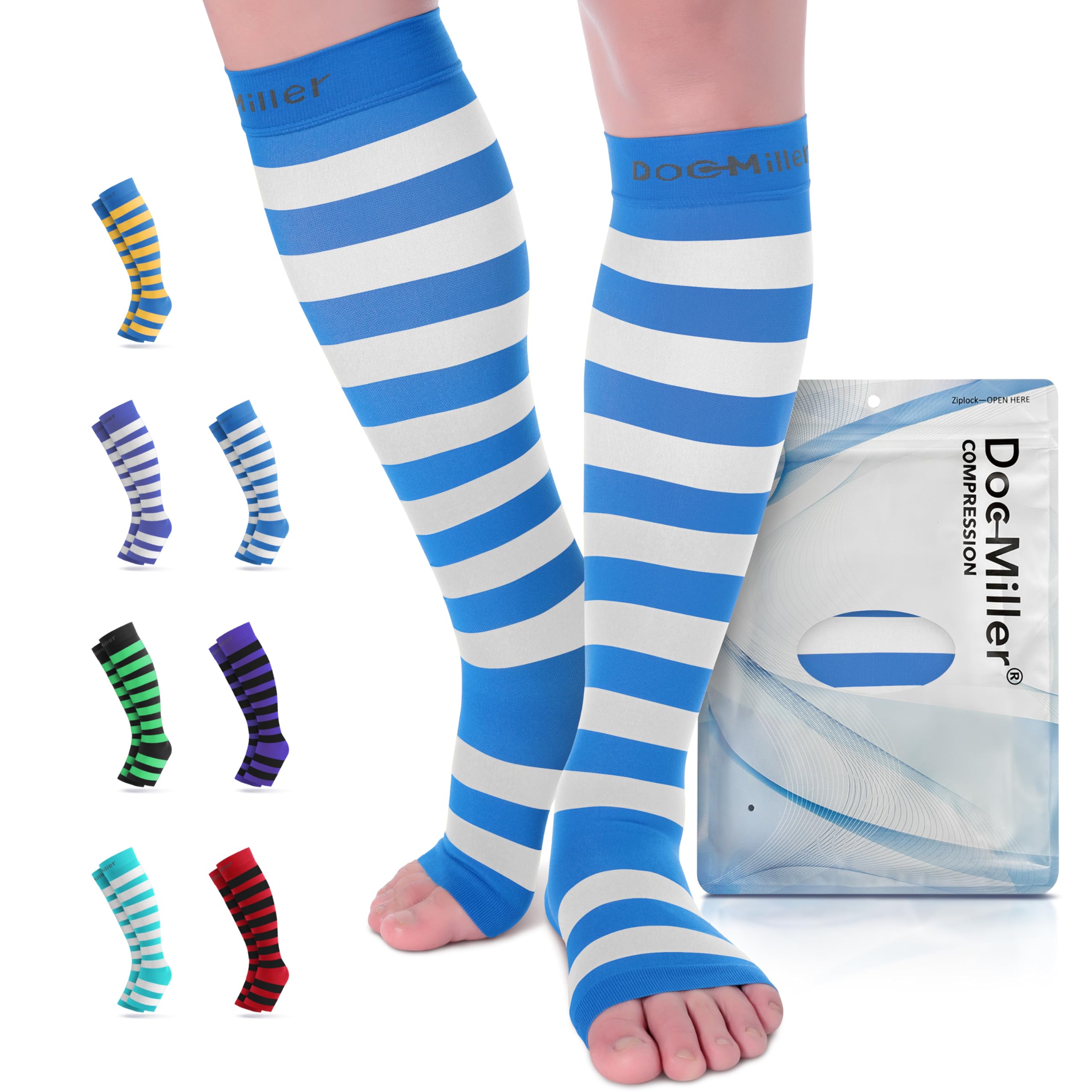 Doc Miller Compression Socks for Pregnant Women – Wide Calf, Open Toe Knee Sleeve 15-20 mmHG,Toeless Pregnancy Stockings for Varicose Veins, Footless