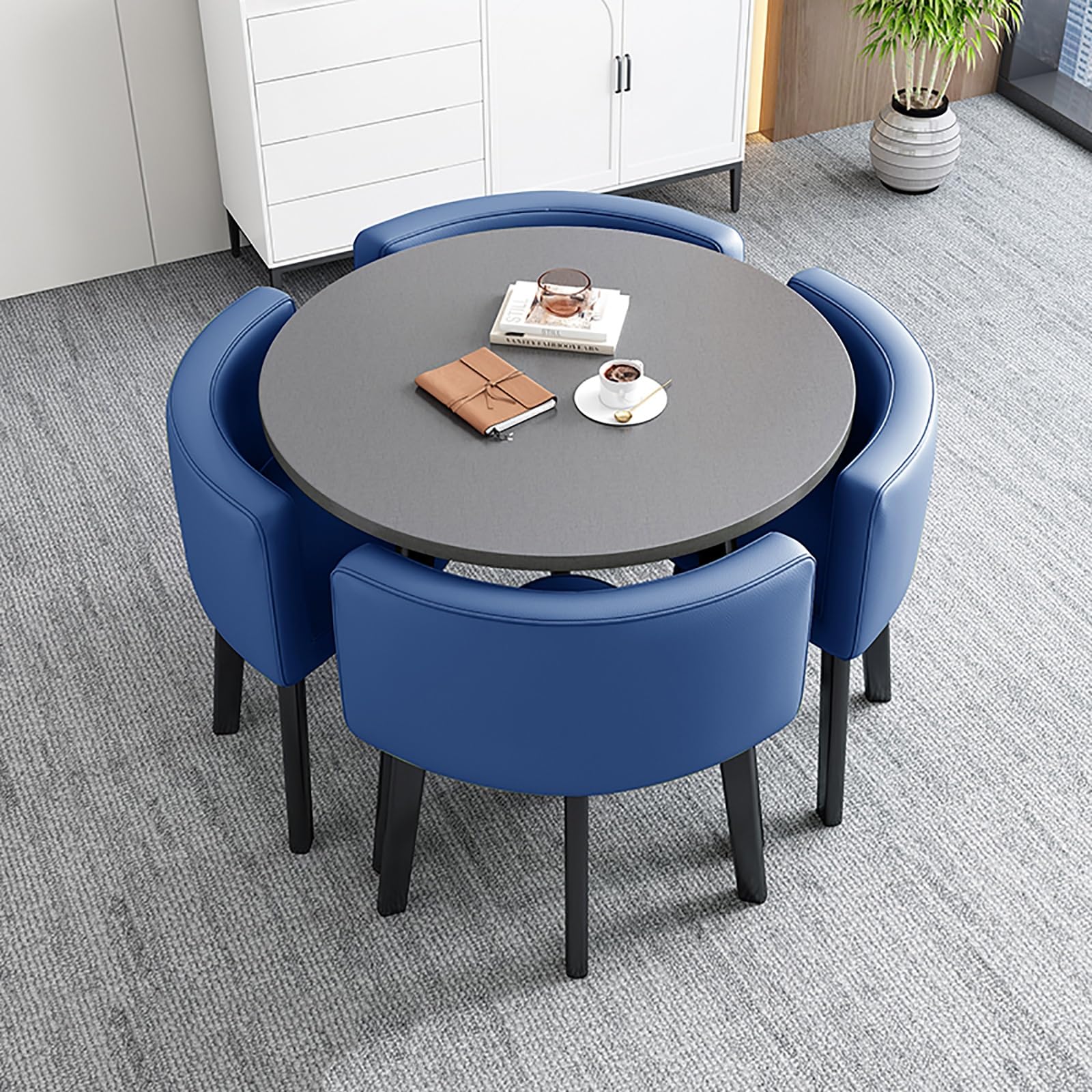 AYCDL Round Dining Table Set with 4 Chairs 80cm SpaceSaving Furniture Combo for Dining Rooms Cafés and Small Spaces – Stylish and Modern Design,H-Einheitsgr??e