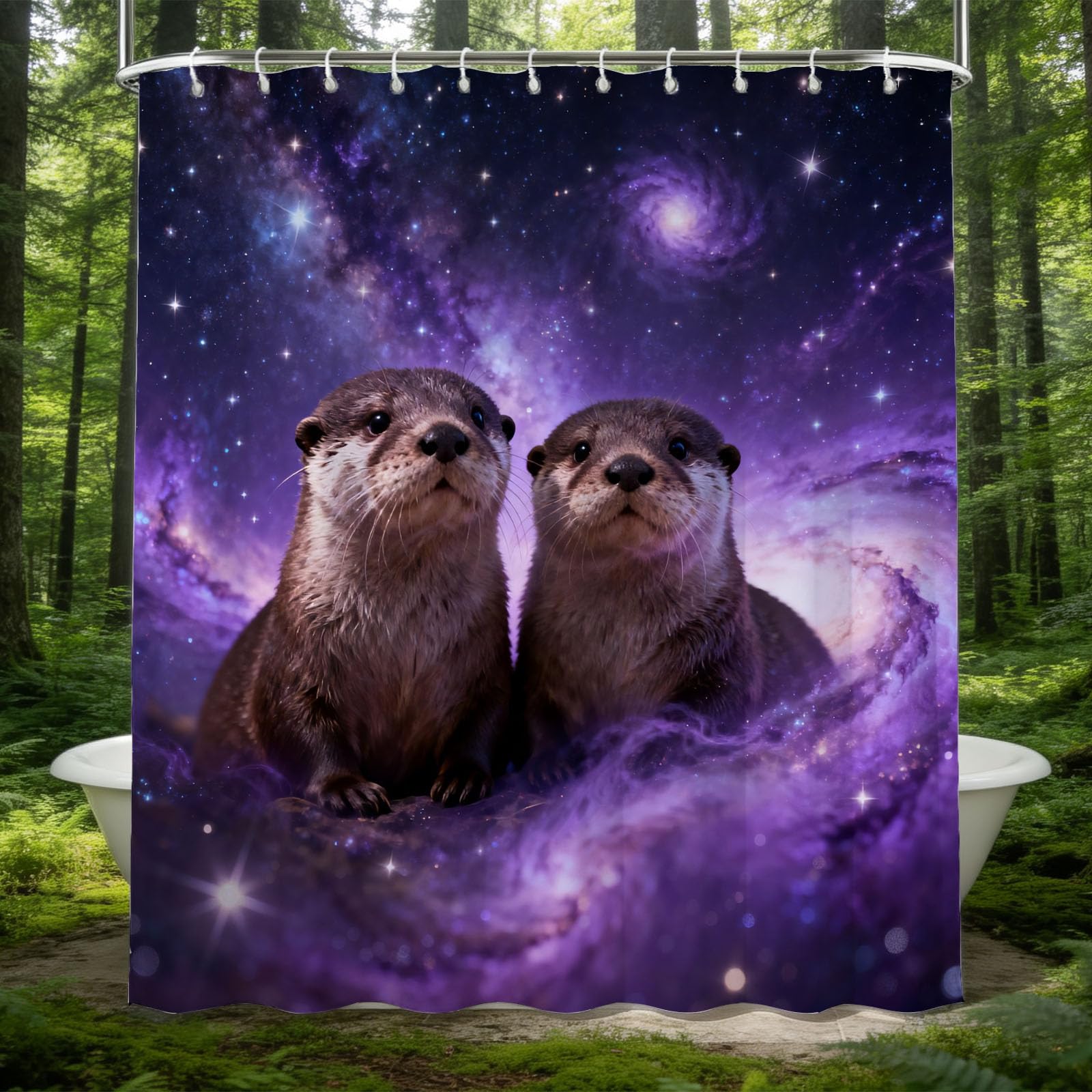 Hongduo 3D Starry Sky Otter Shower Curtain for Stalls Bathtubs Fantasy Animals Bathroom Decor Shower Curtain Set Polyester Fabric Waterproof 200x200cm/79X79 Inch with Hooks