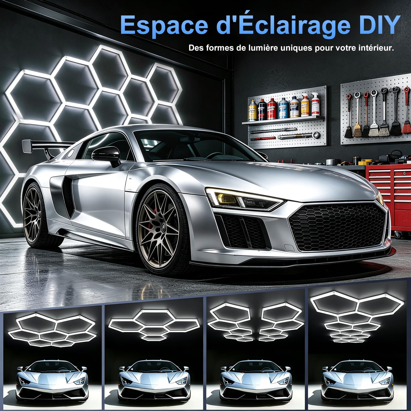 Plafonnier LED Garage Hexagonal Amélioré 3,3 cm Largeur