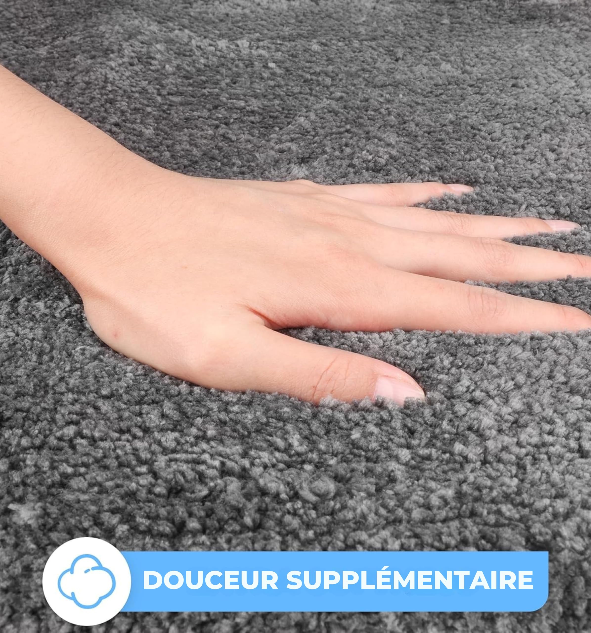 Sentidos Tapis de Bain Antidérapant Certifié Öko-Tex, Tapis de Salle de Bain en Polyester à Poils Longs, Contour en Polypropylène, Premium et Moelleux (80x150 cm) - Gris
