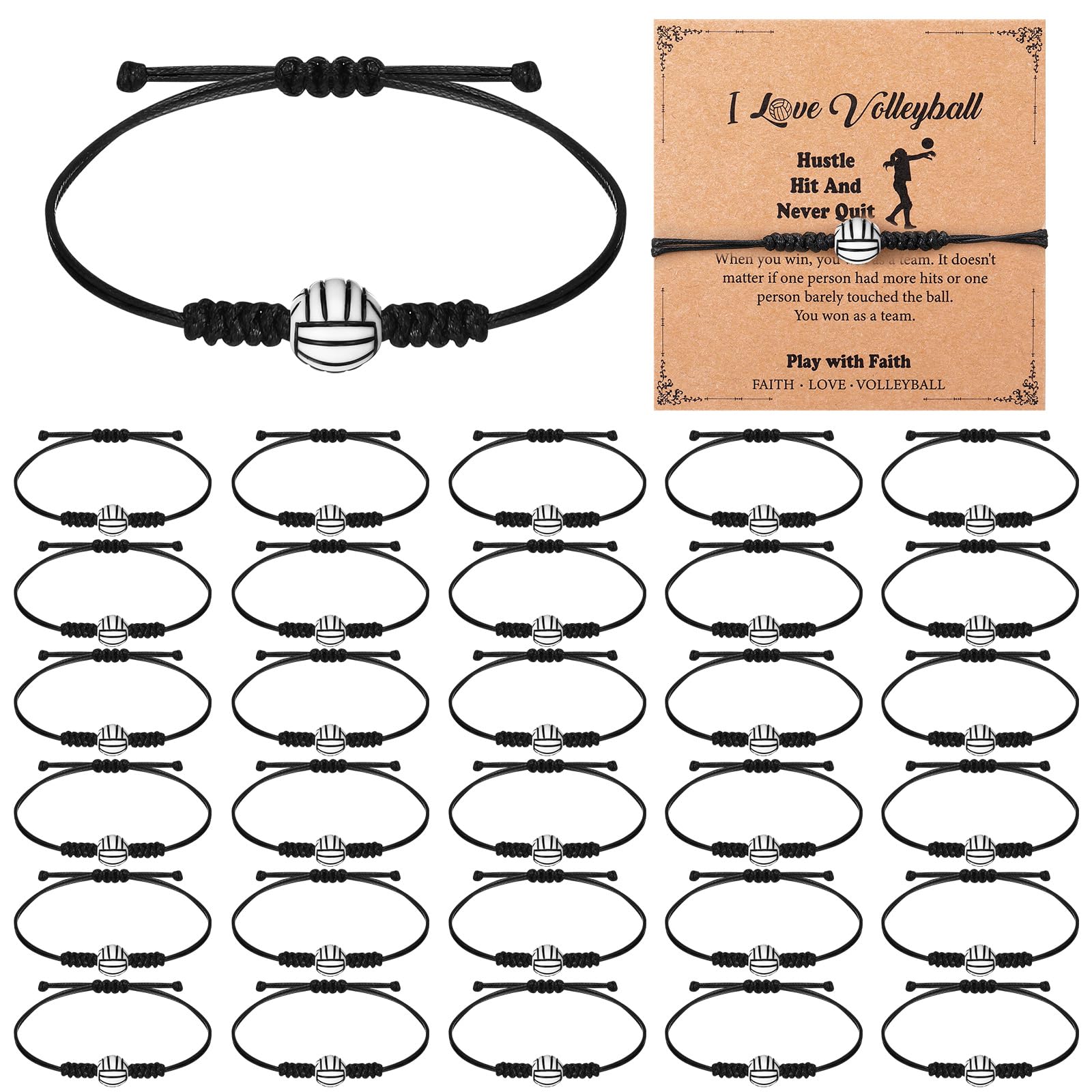 Huquary 30 Sets Sports Party Favors Charm Bracelets Include 30 Adjustable Basketball Football Baseball Softball Soccer Volleyball Bead Bracelets 30