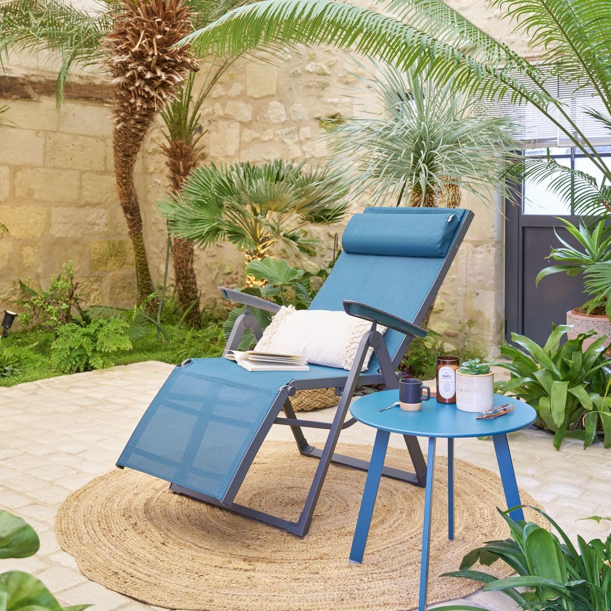 Hespéride - Gartensessel Decima, neigbar, Entenblau und Graphit – 81 x 59 x 98 cm – Gartenmöbel für Terrasse, Balkon, Terrasse