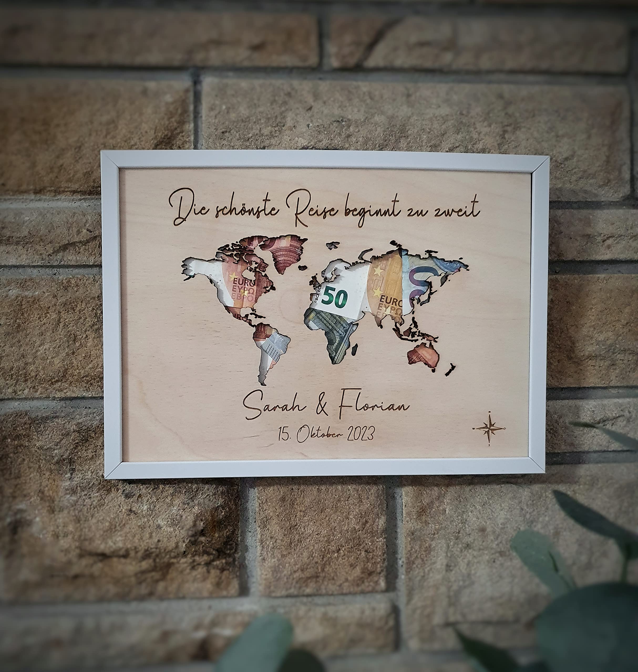 Generisch Hochzeitsgeschenk personalisiert | Geldgeschenk Hochzeit | Weltkarte personalisiert | Geschenk Hochzeit | personalisiertes Hochzeitsgeschenk | Geschenk Flitterwochen (Größe 30x20 cm)
