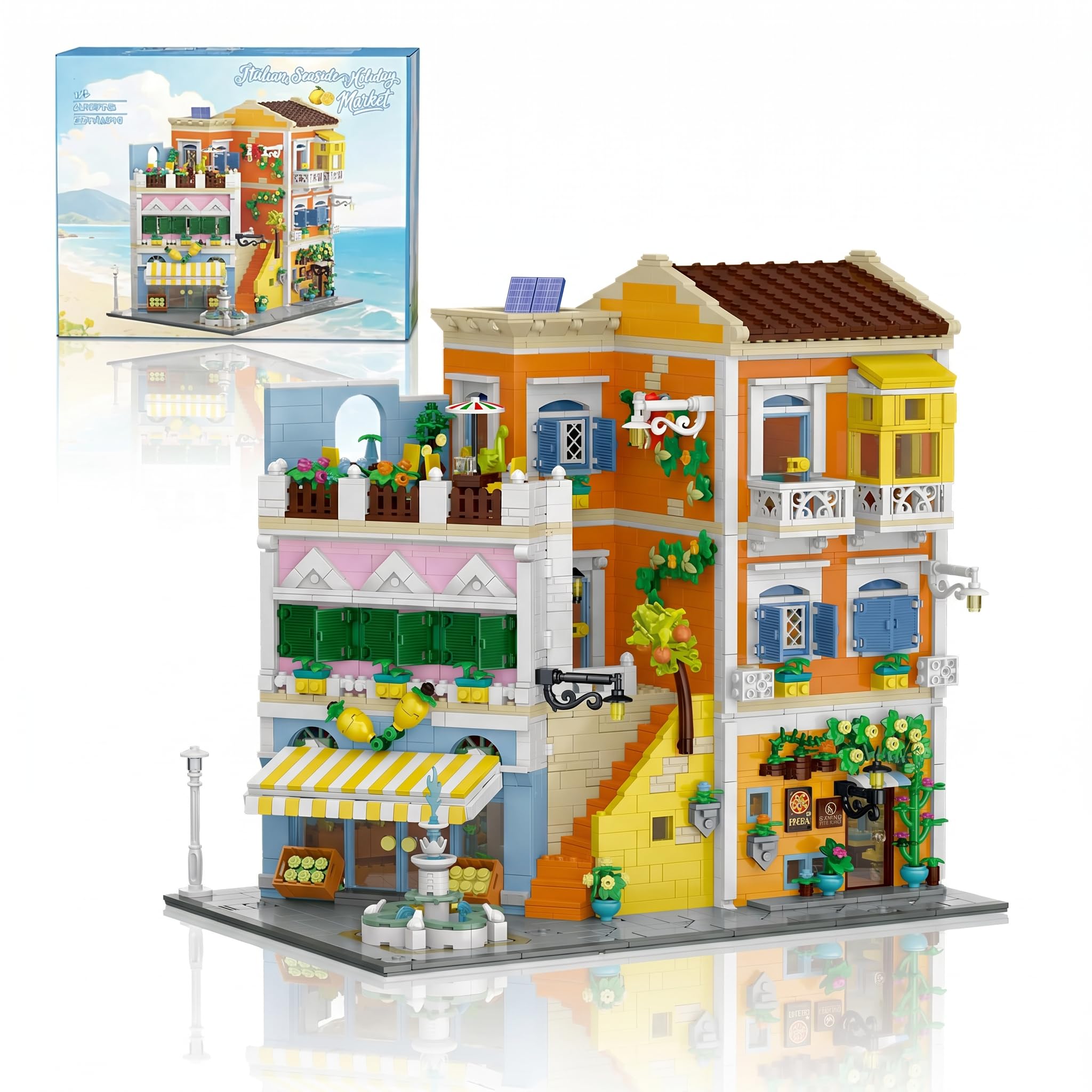 MikaBrical Europäisches Haus Klemmbausteine - 4017 Teile Italien Stadthäuser Modulbau, Modulares Gebäude Bauset mit Limonenladen & Pizzeria für Erwachsene Youmko YM010